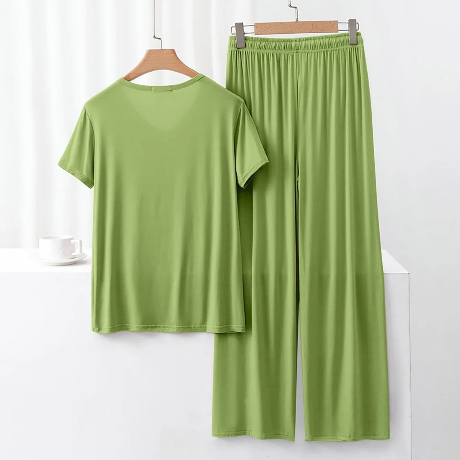 Pijama de mujer de verano corto sexy, pijama para mujer, algodón muy grande | Noche de cuello sastre Camisas de noche Albornoces Caraco Talla Elástica Slacks Suave / Suave Conjunto Pijama Sudadero