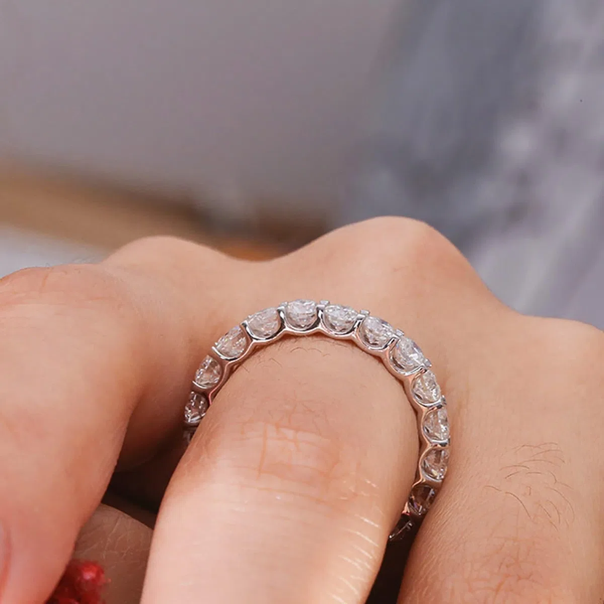 Anillo de oro de 14 K/18 quilates, anillos de aniversario, anillo de eternidad de oro blanco de 0,1 quilates, diamantes cultivados en laboratorio, anillos de compromiso para mujer