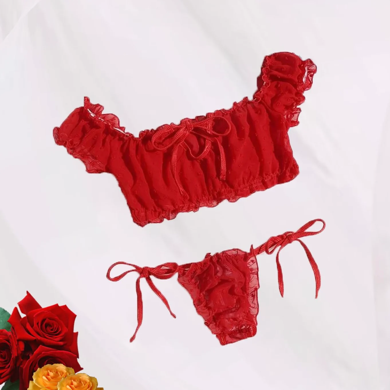 QHQQXN Conjunto de lencería, Lindo Conjunto de Sujetador y Bragas Transparentes, Ropa Interior de Peluche con Tiras y Lazo Ajustable, Camisones de Dormir traviesos para Regalo de San Valentín