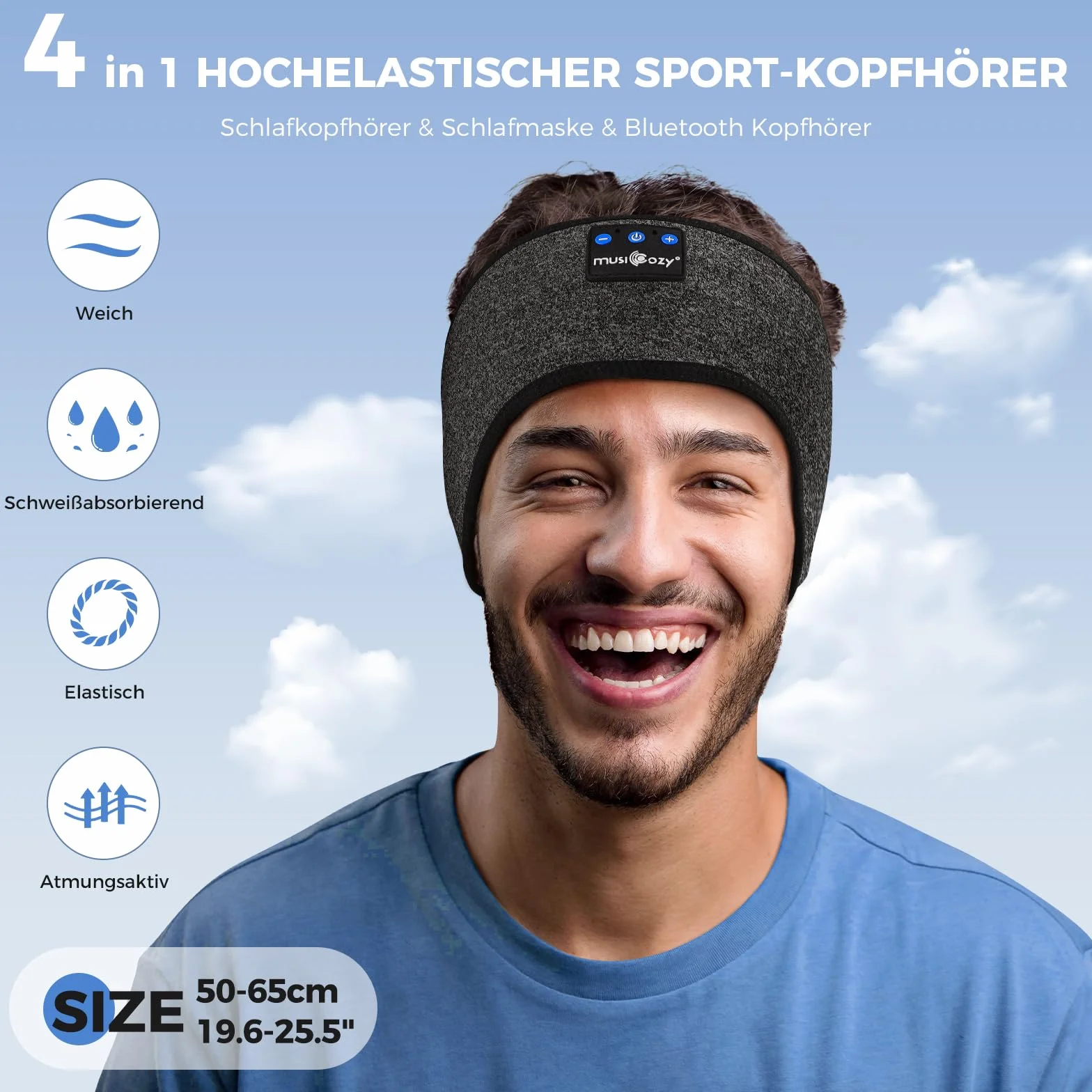 MUSICOZY Auriculares para Dormir Bluetooth Diadema Deportiva Altavoces Ultrafinos Antifaz