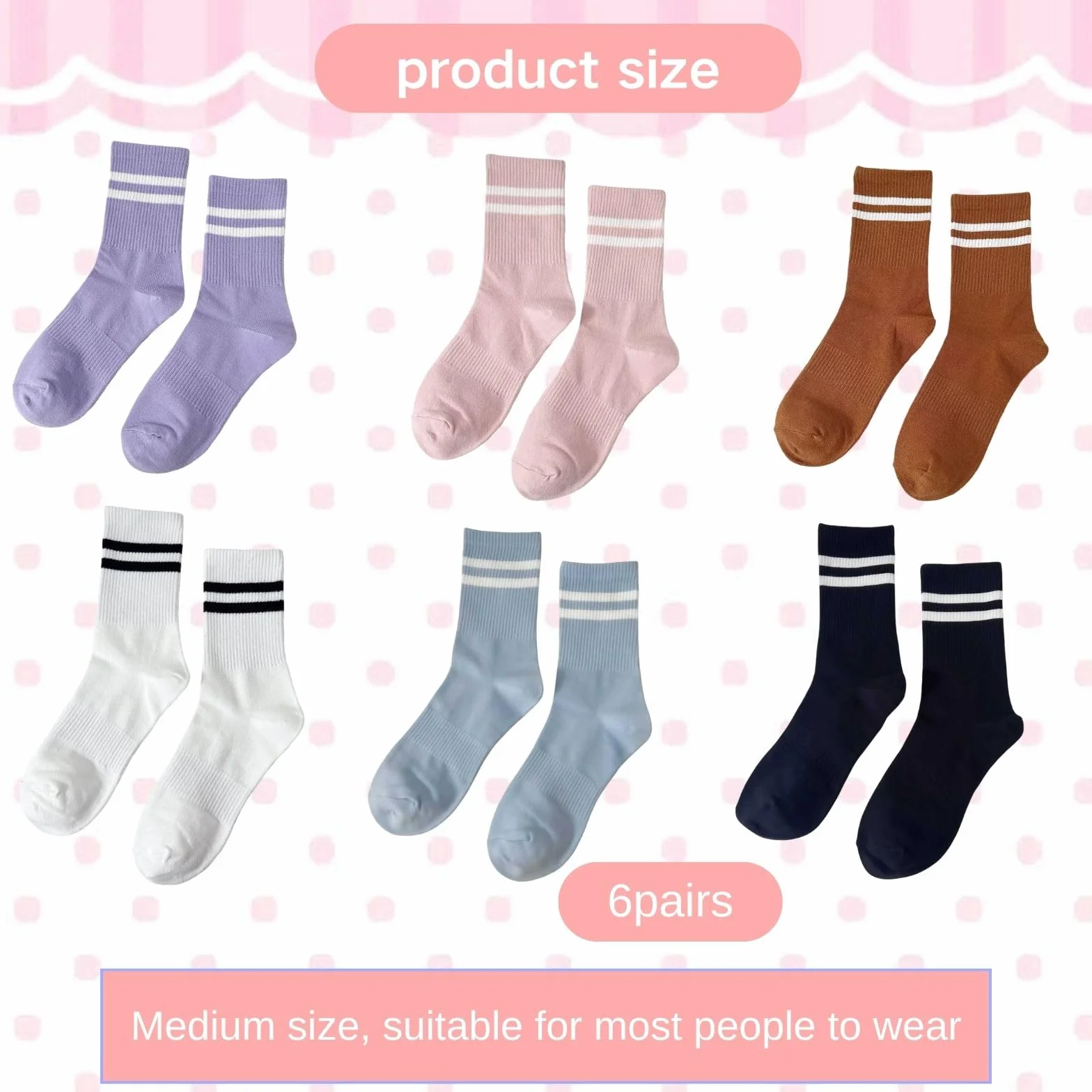 Calcetines niña Deportivos 6 Pares Calcetines Altos algodón elástico Multicolor para Deporte y Uso Diario Primavera Verano otoño Invierno