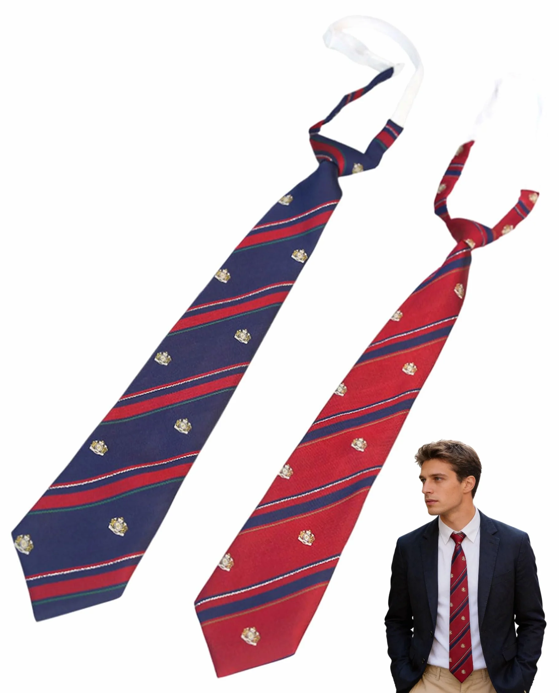 2 Corbata, Patrulla Clásica, Corbata Niño, Accesorios De Ropa, Adecuados Para Ceremonias, Actuaciones, Bodas (Rojo + Azul)