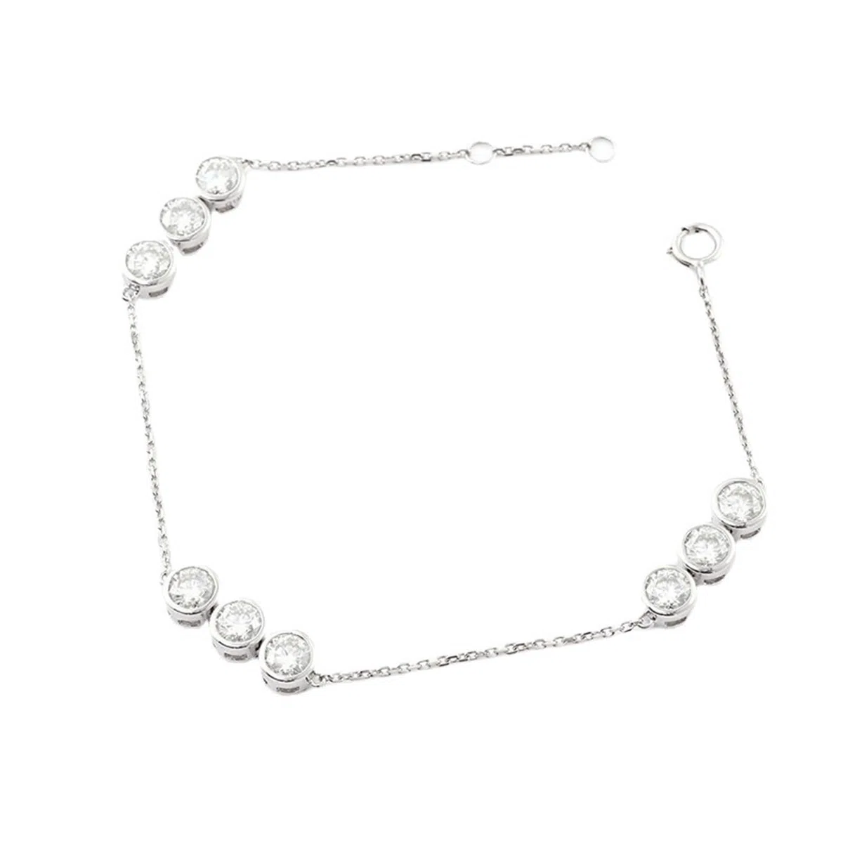 Pulsera de cadena de oro blanco para mujer con moissanita redonda de 4 mm