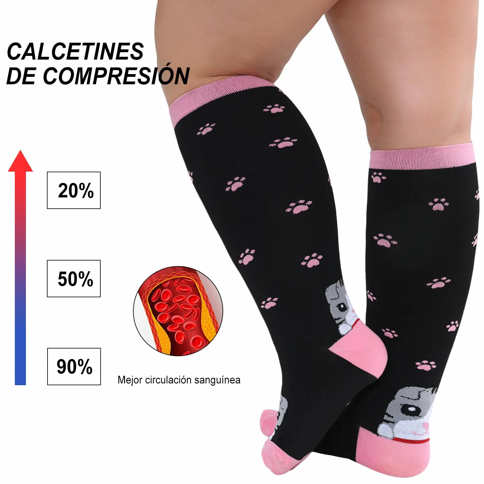 PUTUO Medias de Compresión Hombre y Mujer Calcetines Compresión Talla Grande 1 Par