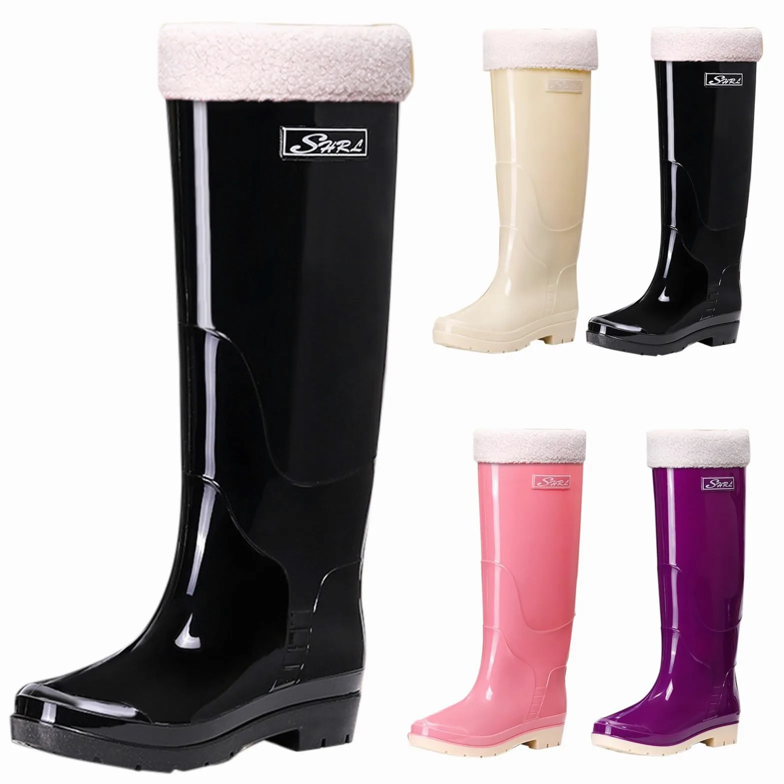 Botas de lluvia de moda hasta la rodilla para mujer, botas térmicas de goma para mujer, botas de lluvia impermeables, botas de agua de longitud completa hasta la rodilla con forro cálido, B