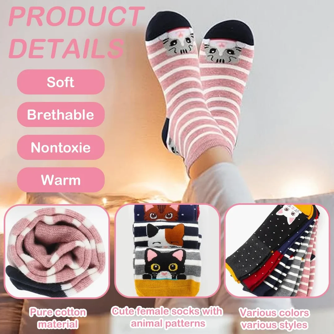 5 Pares Calcetines Niña Divertidos De Algodón, Calcetines Antideslizantes Divertidos: Algodón Coloridos Estampado De Animales De Dibujos Animados Termicos Calcetines, Tallas 35-39