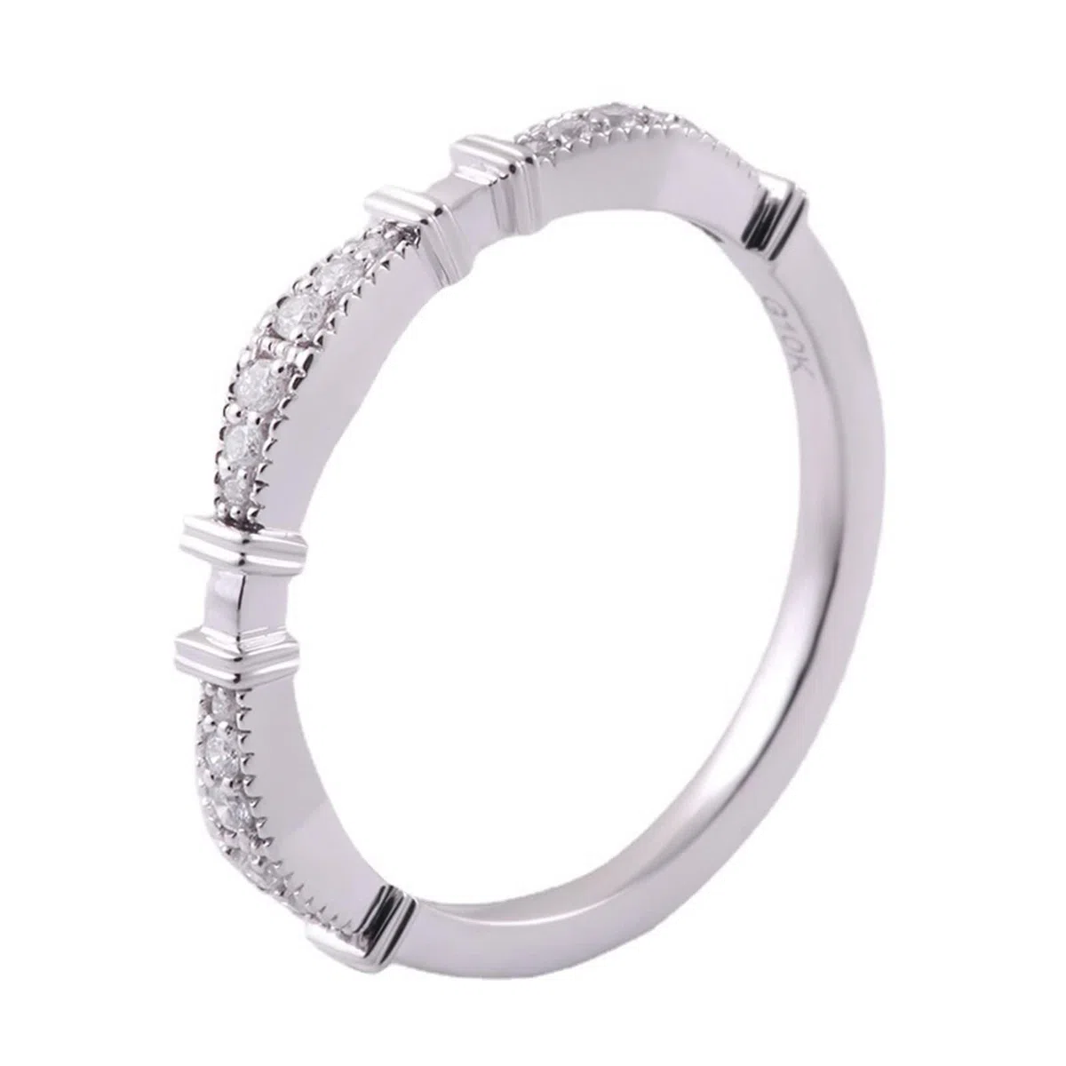 Moissanite Anillo de boda, anillo de promise para mujer, apilable, fino, oro blanco de 9/14/18 K