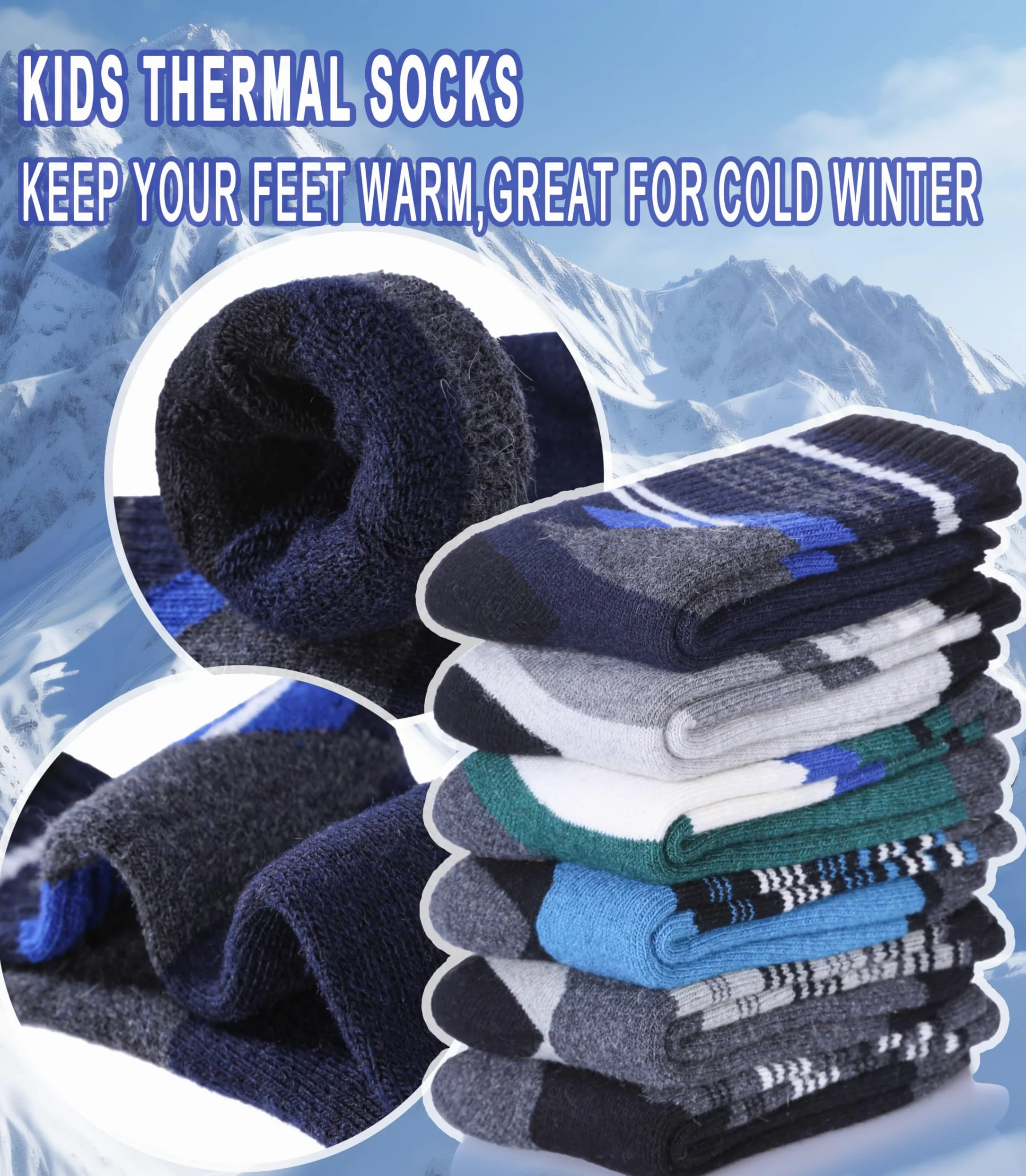 Yebing Calcetines de senderismo de lana merino para niños y niñas, cálidos, térmicos, gruesos, acolchados, calcetines de regalo, 6 pares