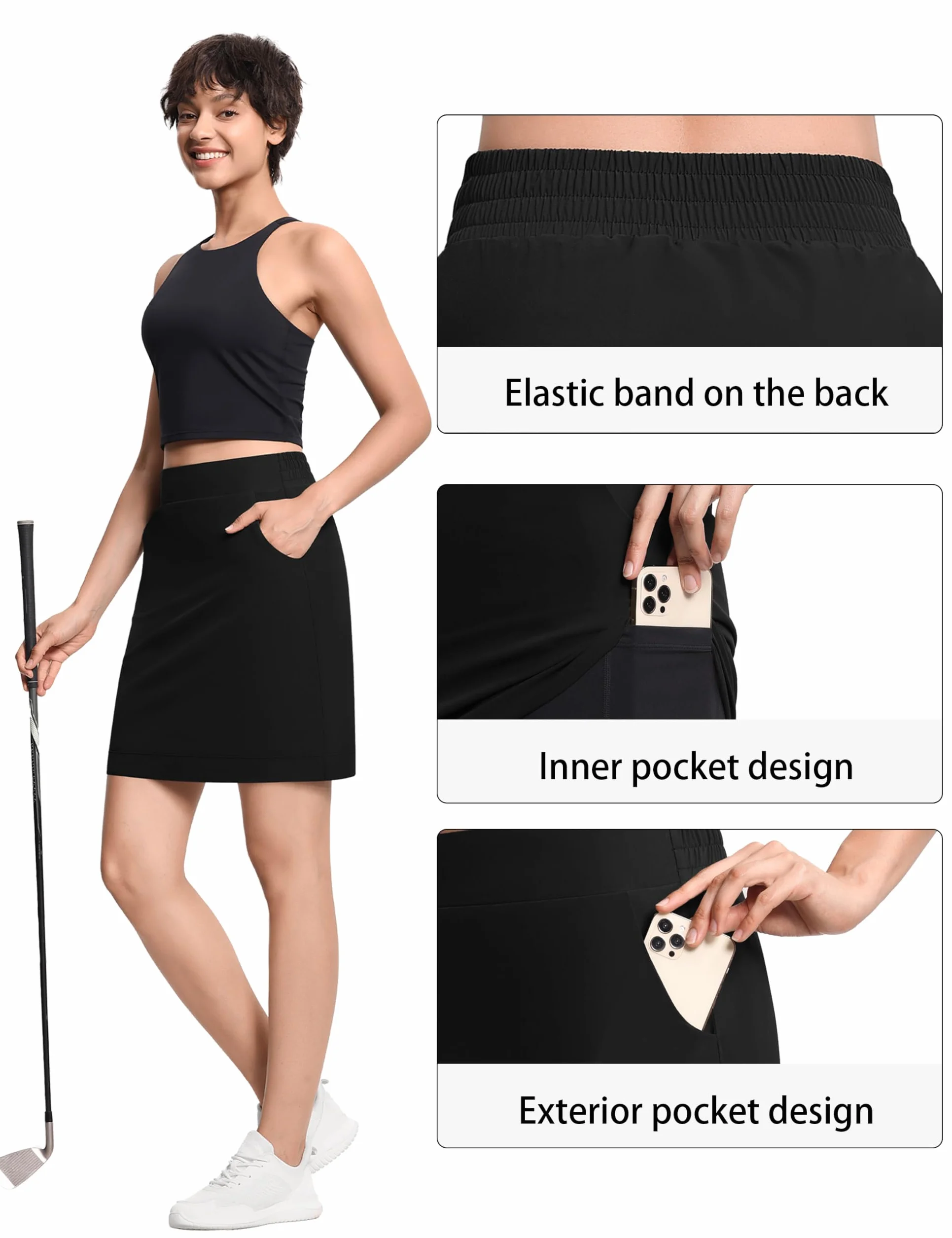 THE GYM PEOPLE Falda pantalón de golf para mujer, de cintura alta, ligera, atlética, casual, pantalones cortos integrados con 4 bolsillos