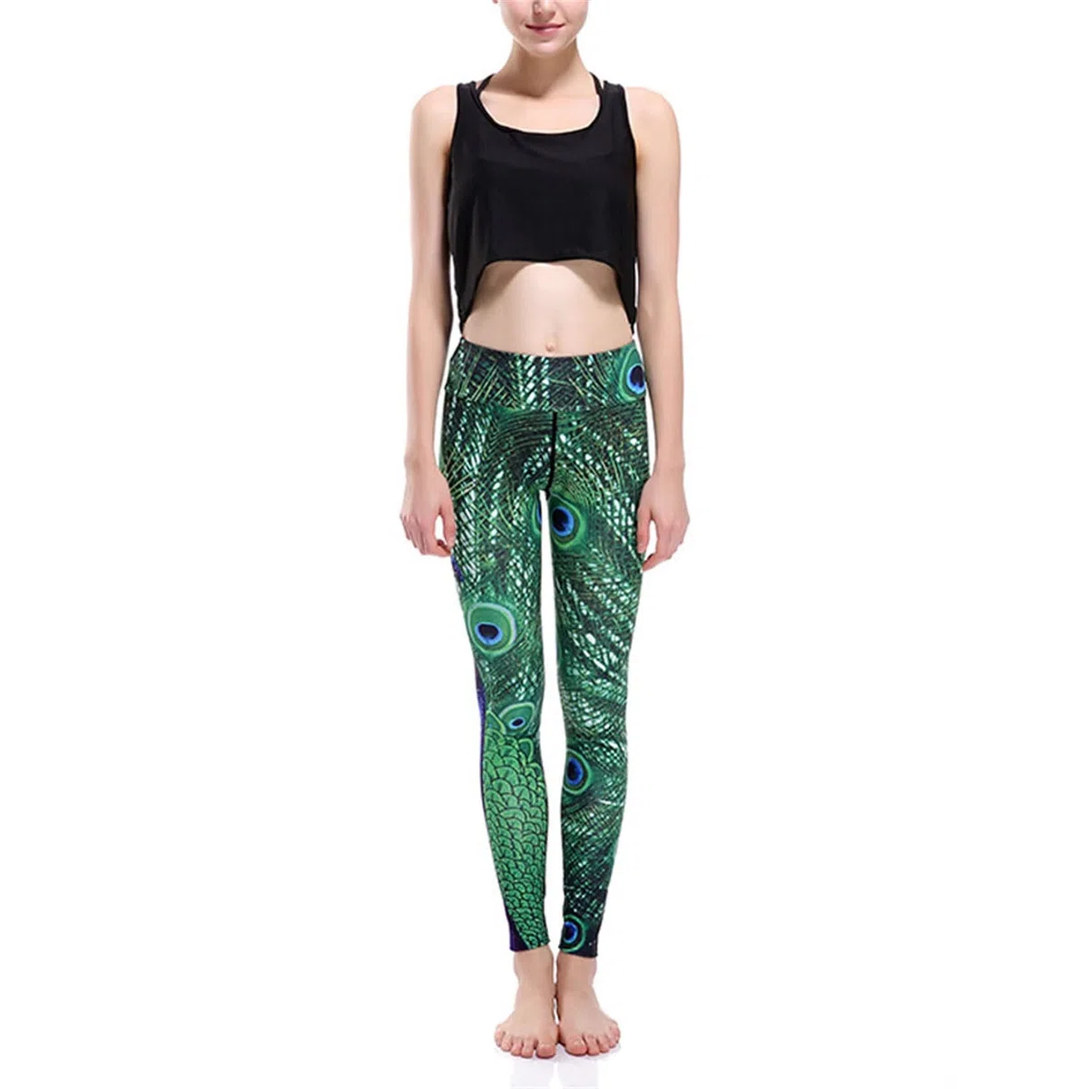 Leggins Mujer Fitness Mallas Deportivo Pilates, Pavo de pavo real Impresiones de plumas Leggings Longitud de tobillo Levantamiento de culo Pantalones de yoga Pantalones deportivos flacos Seco rápido F