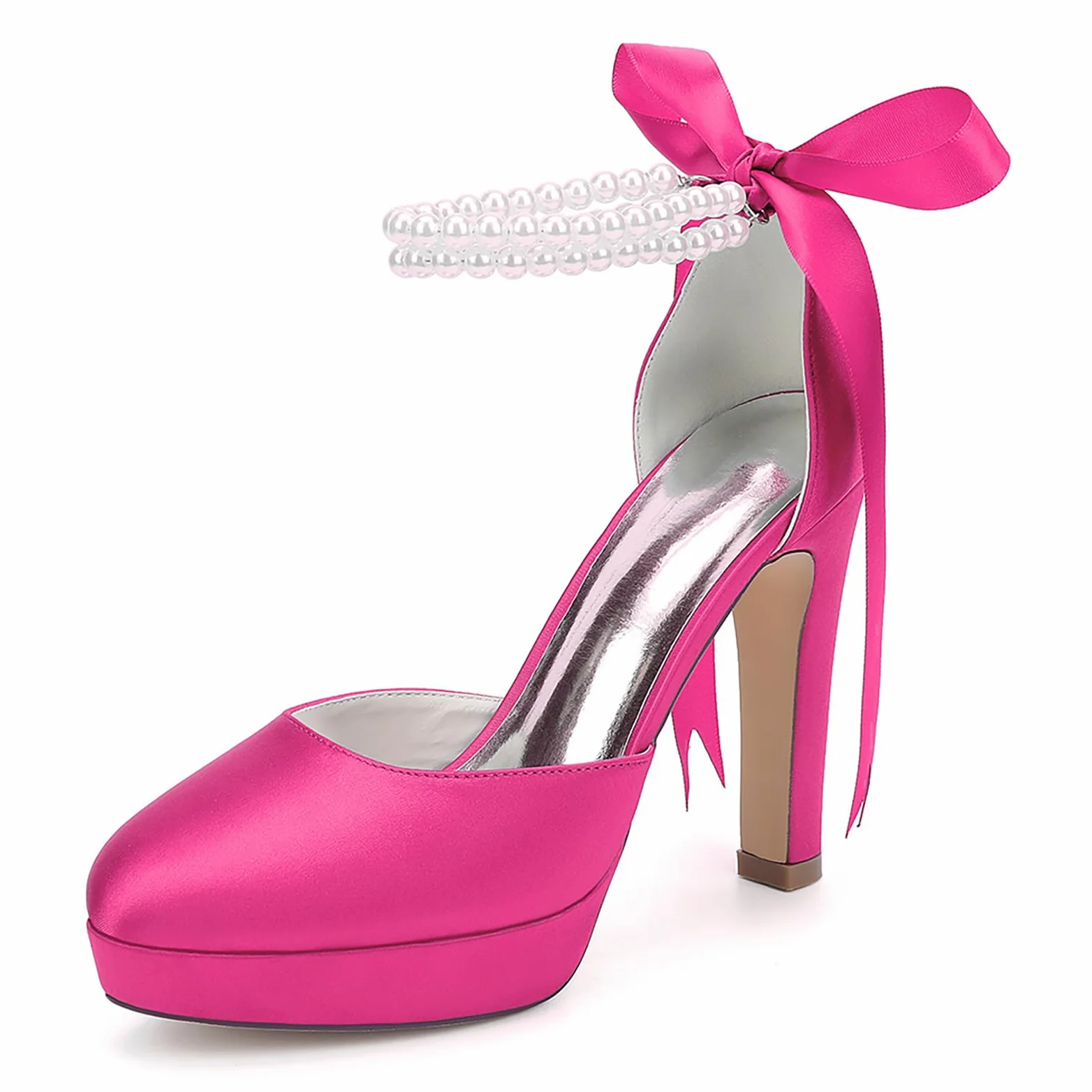 Zapatos de tacón Alto de Plataforma para Novia, Zapatos de salón de satén con Correa al Tobillo y Perlas, Ideales para Bodas, Fiestas y graduaciones