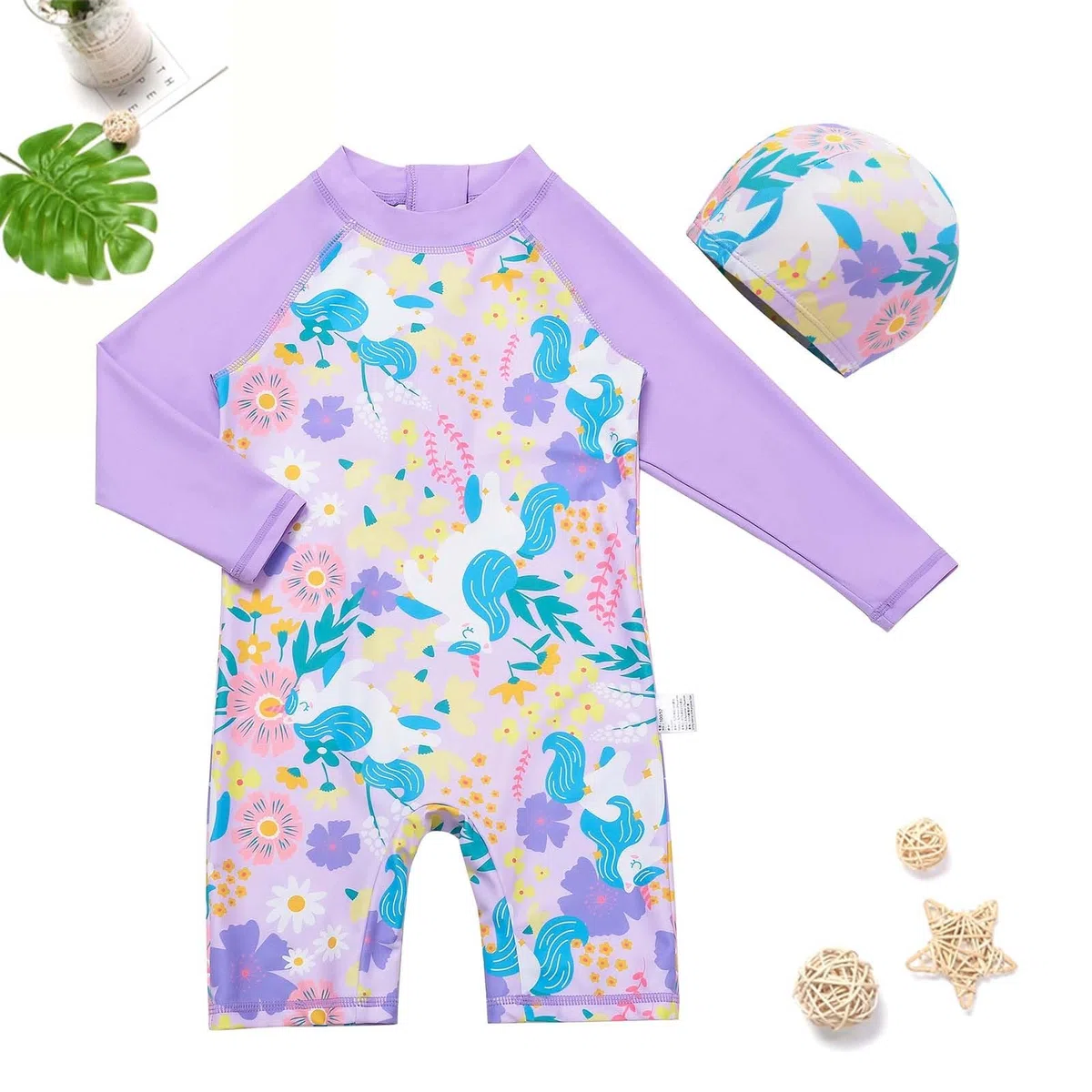 Generisch Bañador deportivo para niña de manga larga Rashguard y bañador UPF 50, protección solar, traje de baño de dos piezas para natación, playa y piscina