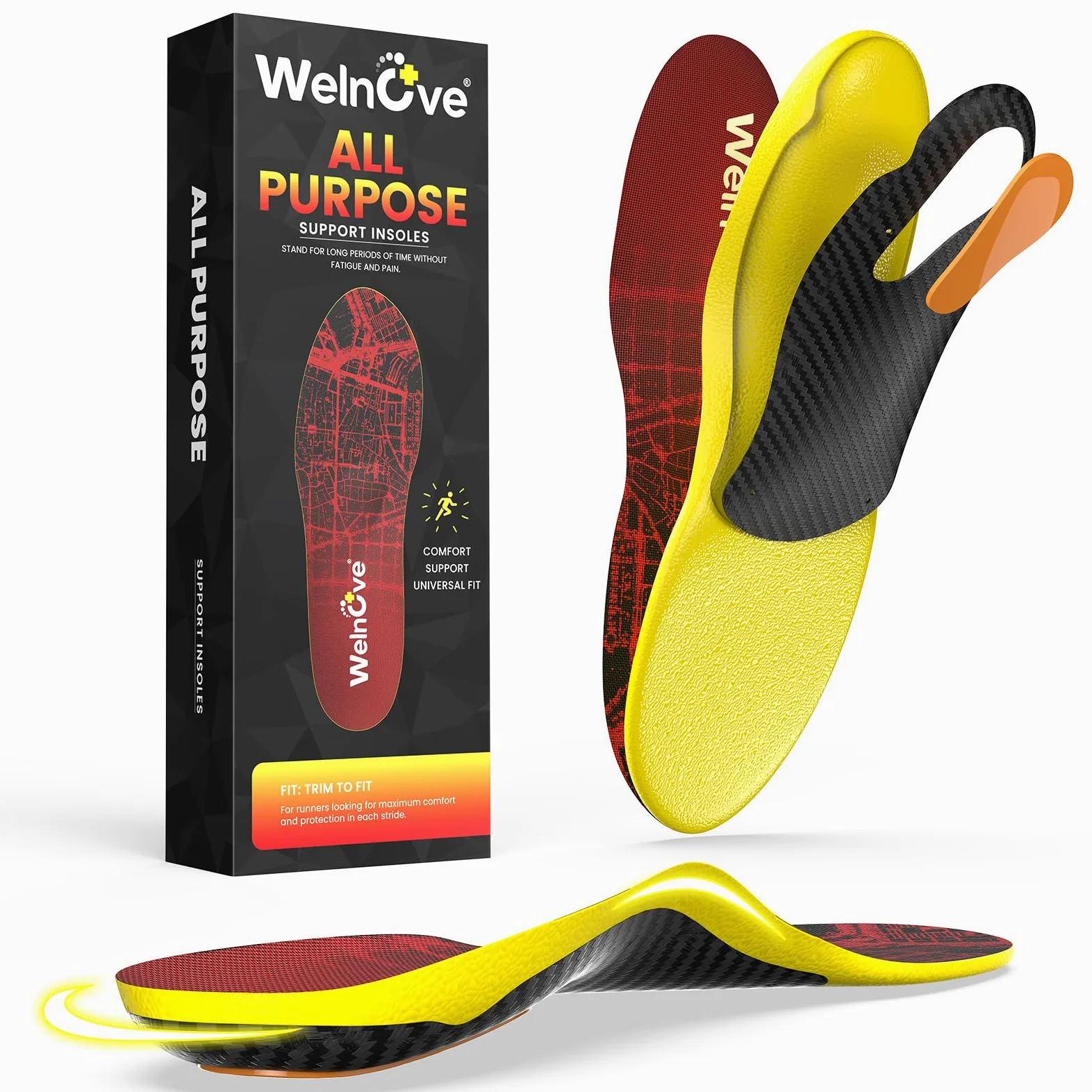 Walk Comfort Insoles - Welnove Pain Relief Insoles with Arch Support Cushion Inserts for Walking, Work & Travel - All-Day Comfort for Standing on Feet,Anti Fatigue - XL