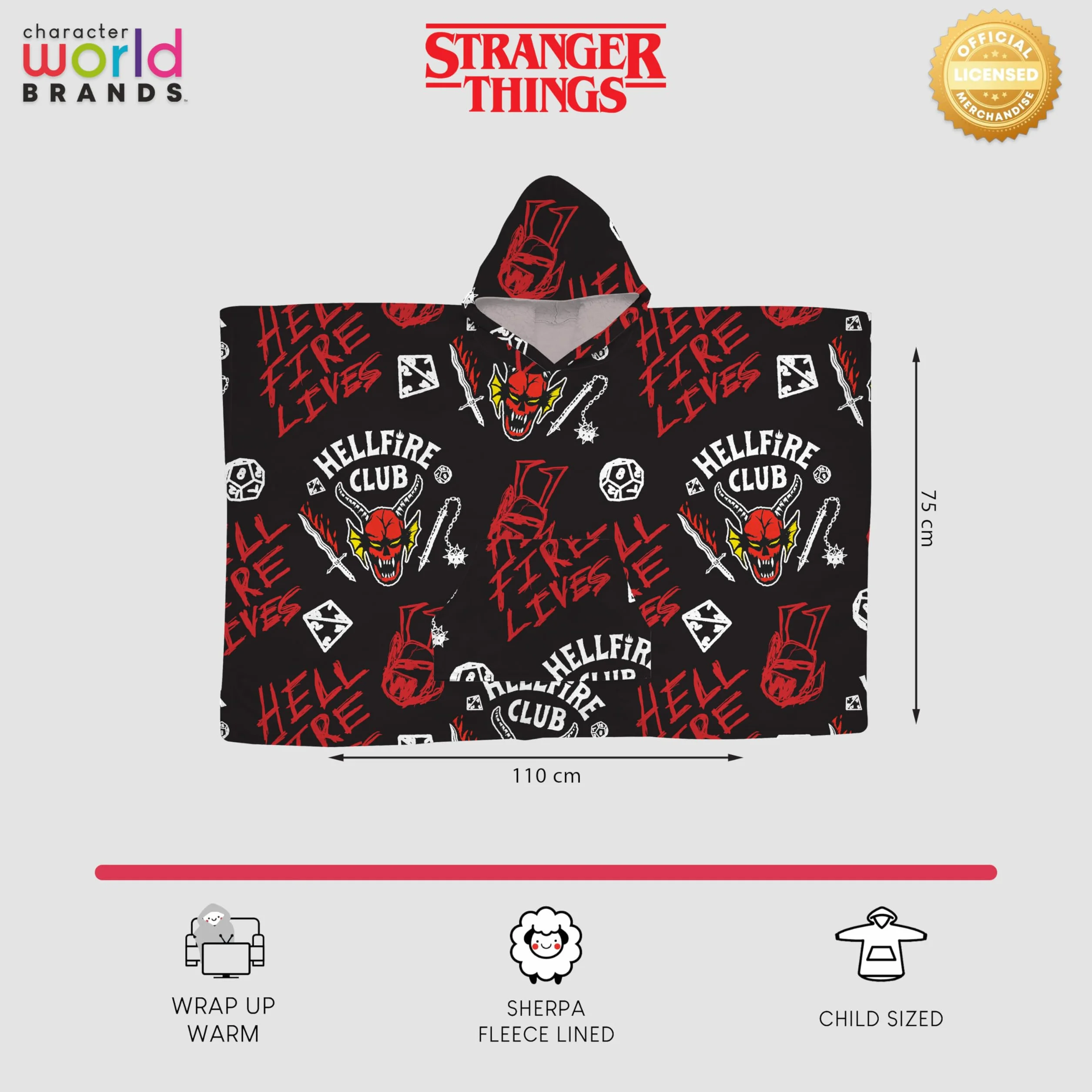 Stranger Things Poncho de forro polar con capucha oficial, diseño demagorgon, cálido y suave