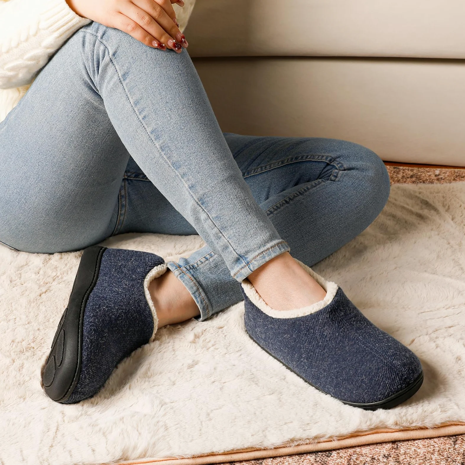 ULTRAIDEAS Zapatillas de casa de mujer con espuma de memoria y forro polar, con suela de goma antideslizante para interiores y exteriores