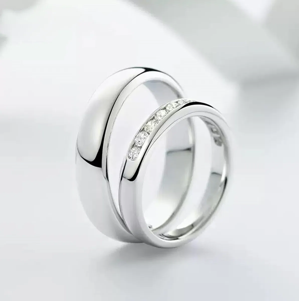 Alianzas de oro blanco, anillo de compromiso, oro real con diamantes auténticos, anillos de boda sencillos para mujer