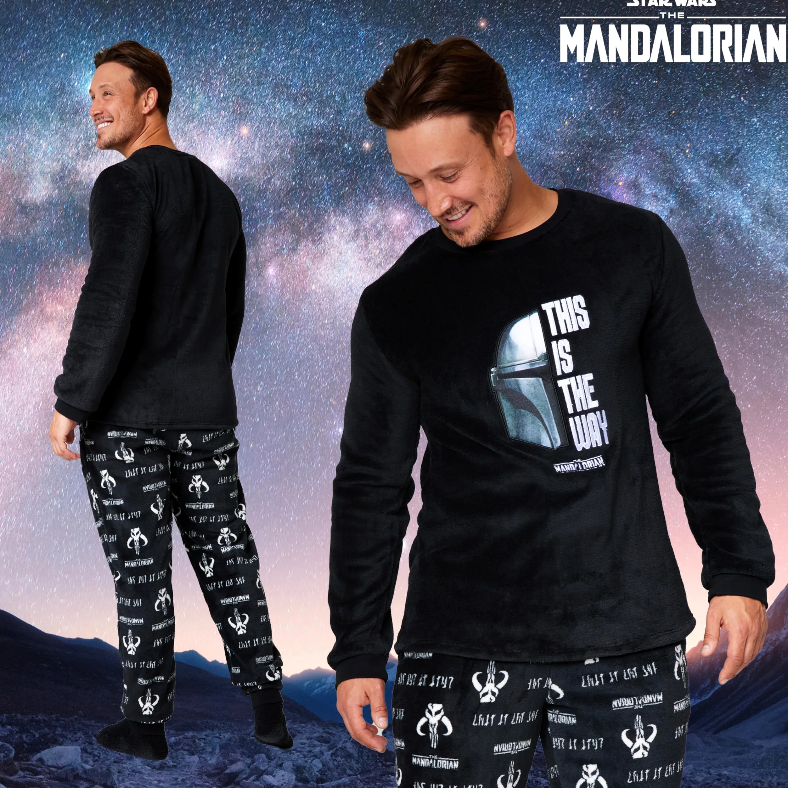 Disney The Mandalorian Pijama Hombre - Conjunto Pijama Hombre Invierno de Polar y Calcetines Suaves de Casa Tallas M-2XL