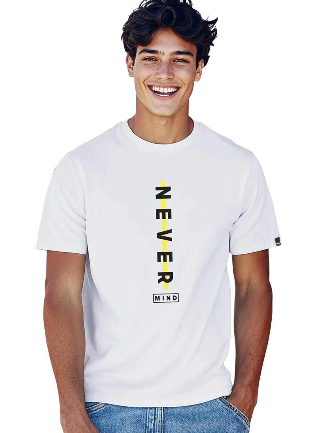 Bewakoof Camiseta estampada 100% algodón para hombre, ajuste regular, cuello redondo, media manga, blanco, 48