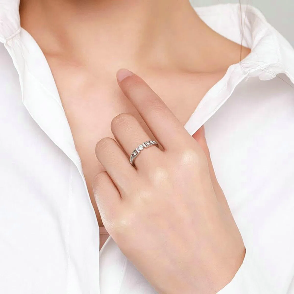 Alianzas de oro auténtico con diamante cultivado en laboratorio, anillo de boda de oro blanco, elegante anillo de boda para mujer