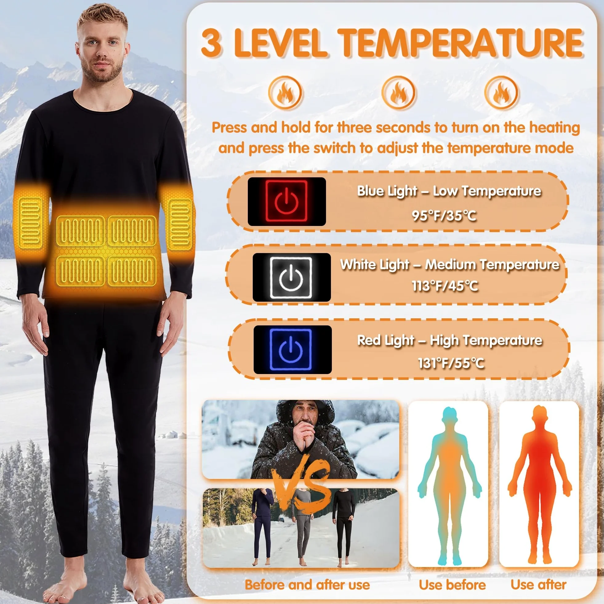 Camiseta Térmica Calefactada para Hombre Calefacción Eléctrica Ropa Interior Camisa Caza Esquí Moto Deporte Al Aire Libre Ropa Calefactada