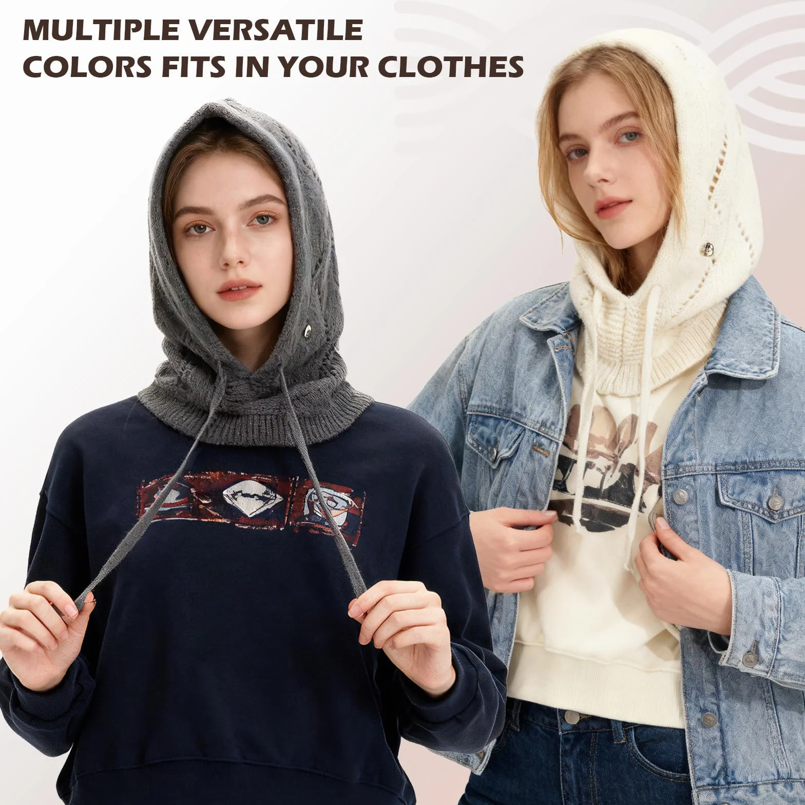 Mujer Invierno Gorro de Punto y Bufanda con Capucha, 2 en 1 Térmicos Prueba de Viento Ajustable Pasamontañas, Moda Ocio Pullover Calentador de Cuello para Deportes al Aire Libre Diario Correr