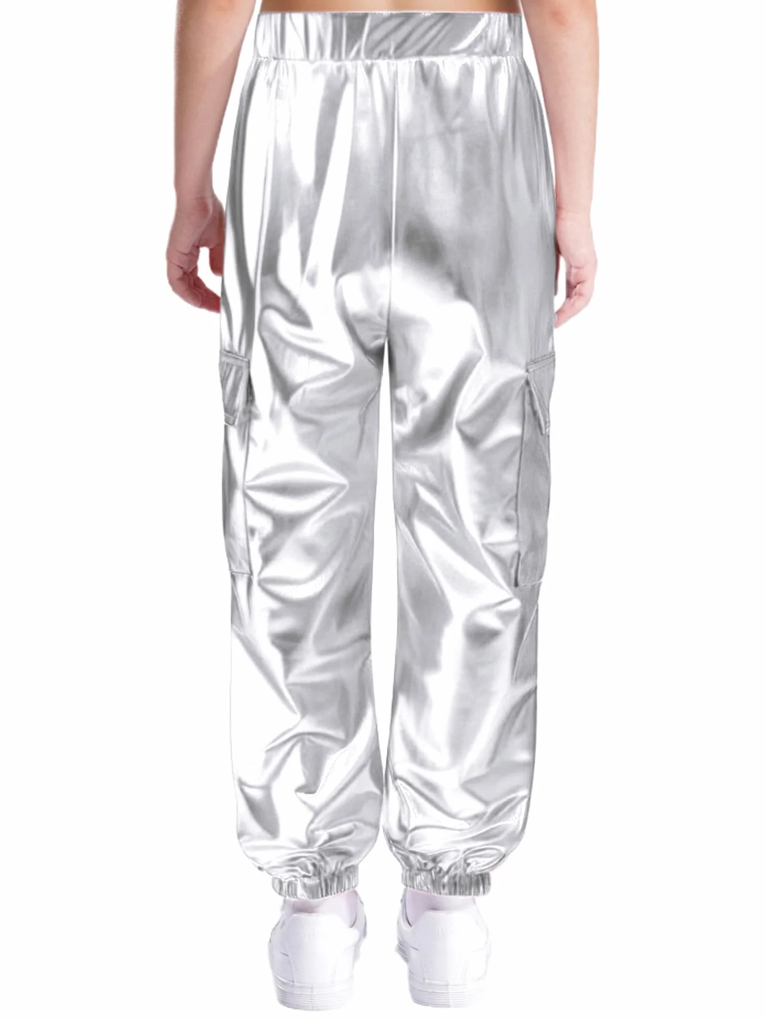 Pantalones De Baile Callejero Metálicos para Niñas Niños Cintura Elástica