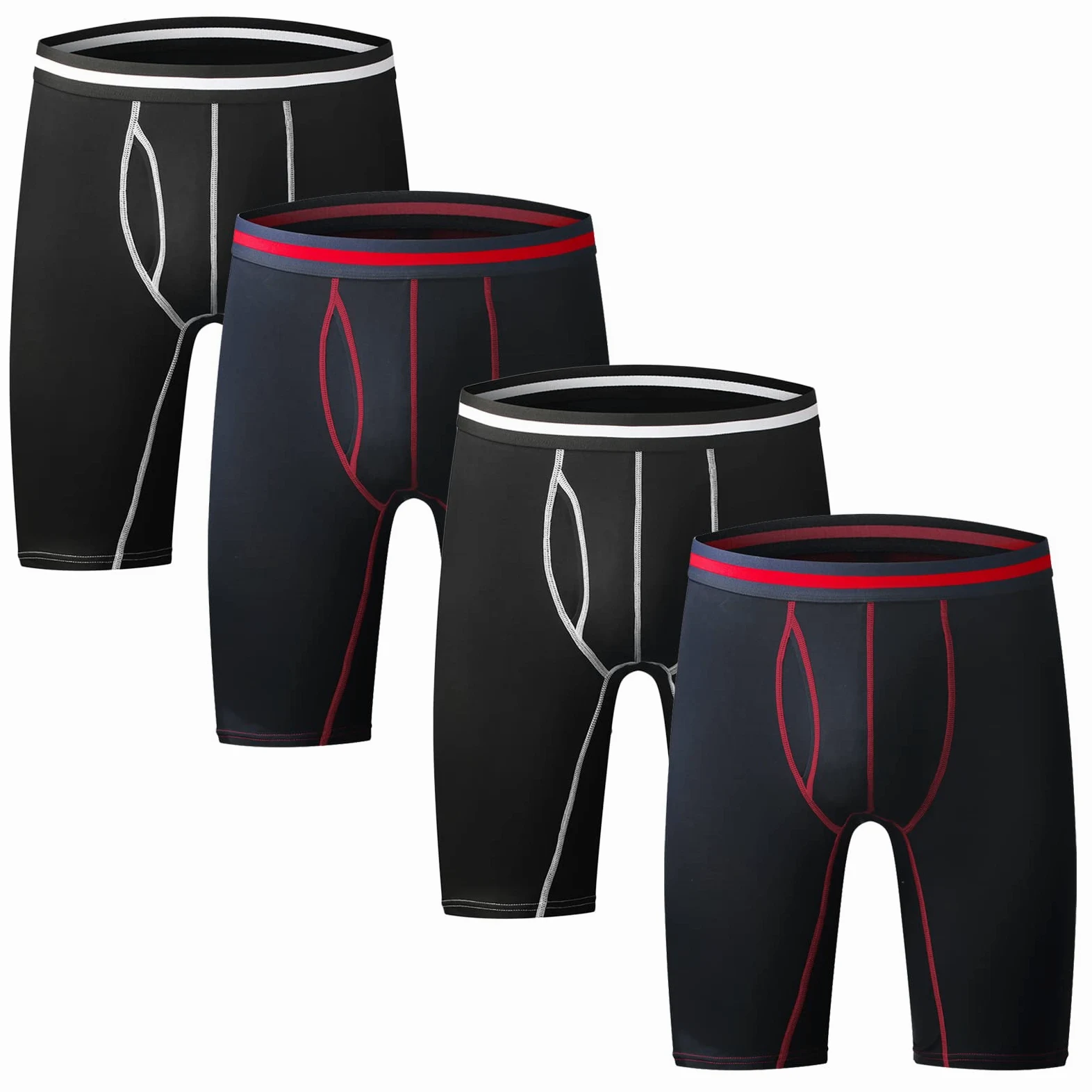 Nuofengkudu Hombre Largos Bóxers Algodon Calzoncillos Deportiva (Pack de 4 o 3)