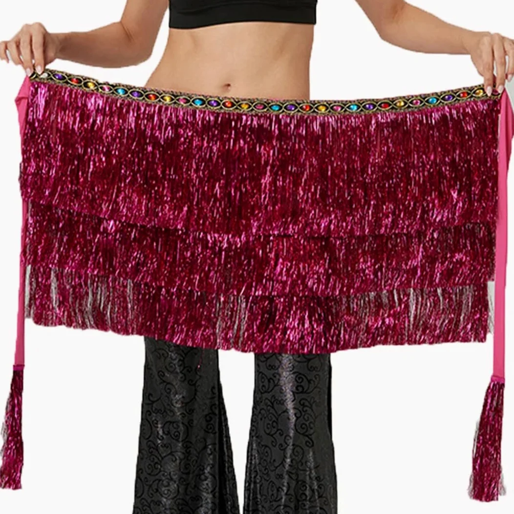 Disimlarl Falda de danza del vientre para mujer, con borlas, bufanda de rendimiento, falda de baile oriental