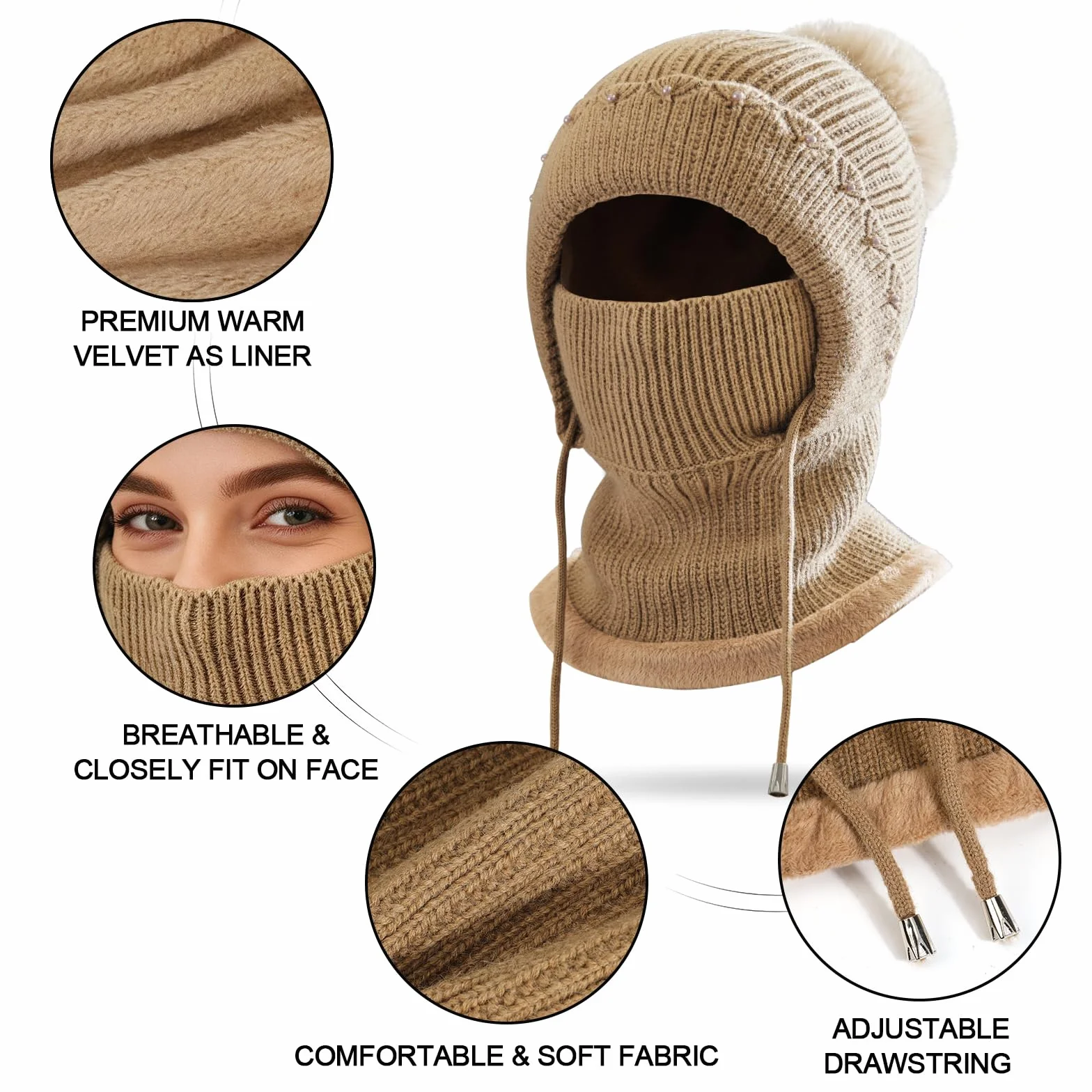 TAGVO Pasamontañas Termico para Mujer, Balaclava Polar Multifuncional Pasamontañas Invierno Capucha Polar Máscara de Esquí para Clima Frío Montaña Camping Senderismo