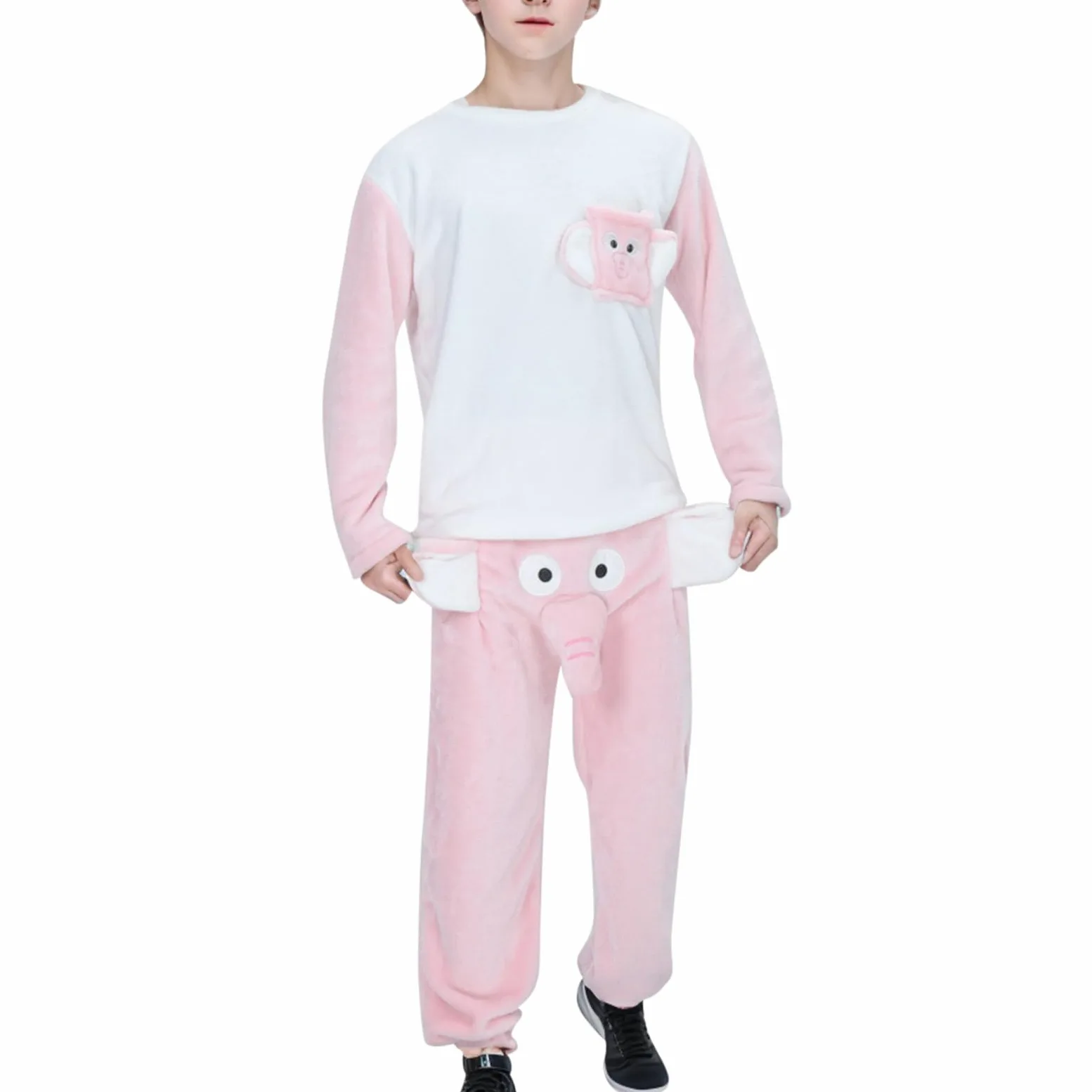 Generisch Pijama de forro polar para hombre, traje de casa de franela de gran tamaño, conjunto de pijamas de 2 piezas, parte superior y pantalones de pijama, cálido para hombre, ropa de dormir de peso
