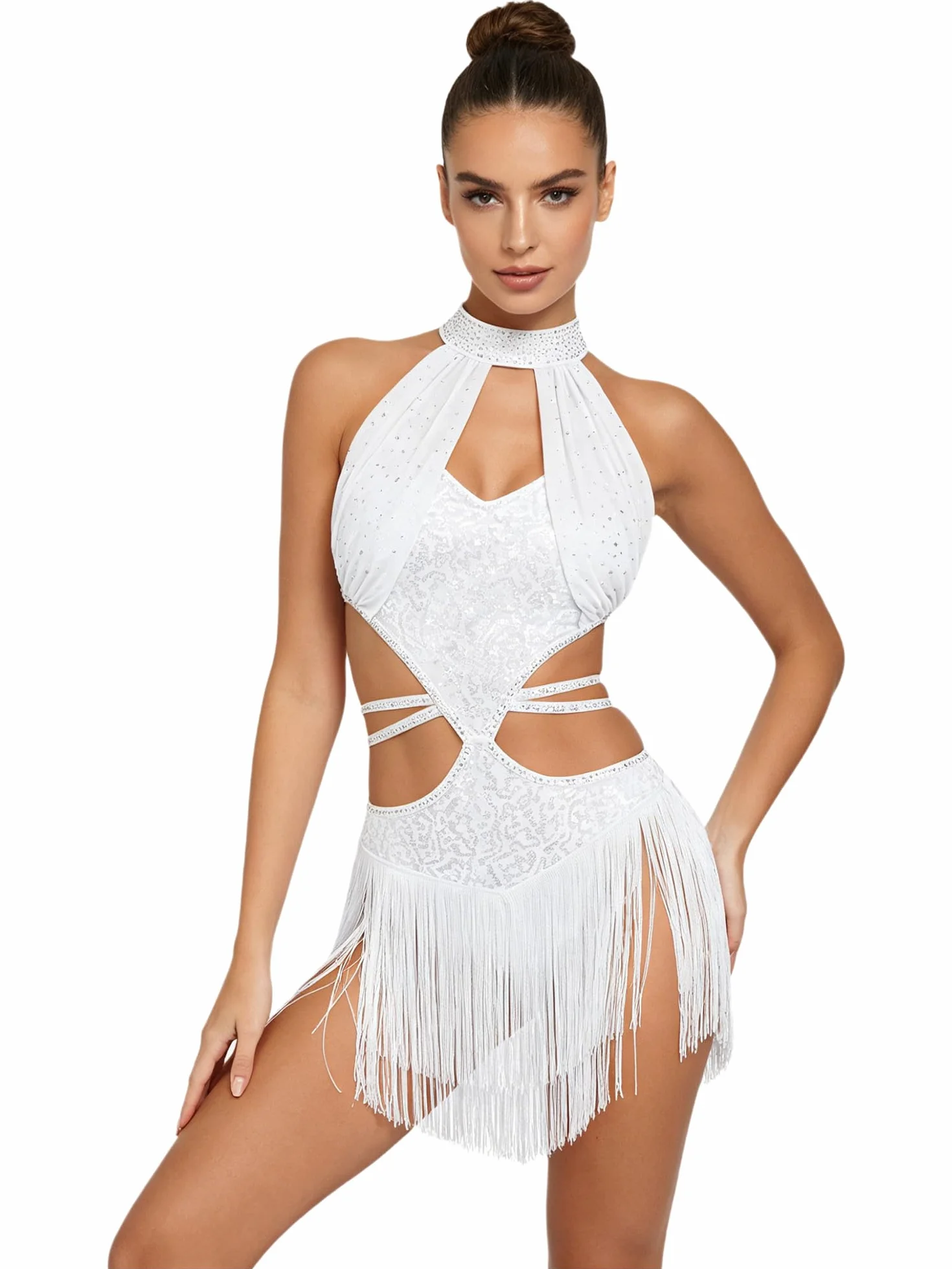 renvena Mujer Vestido De Baile Latino para Mujeres Sin Mangas Y con Corte En La Espalda Flamenco