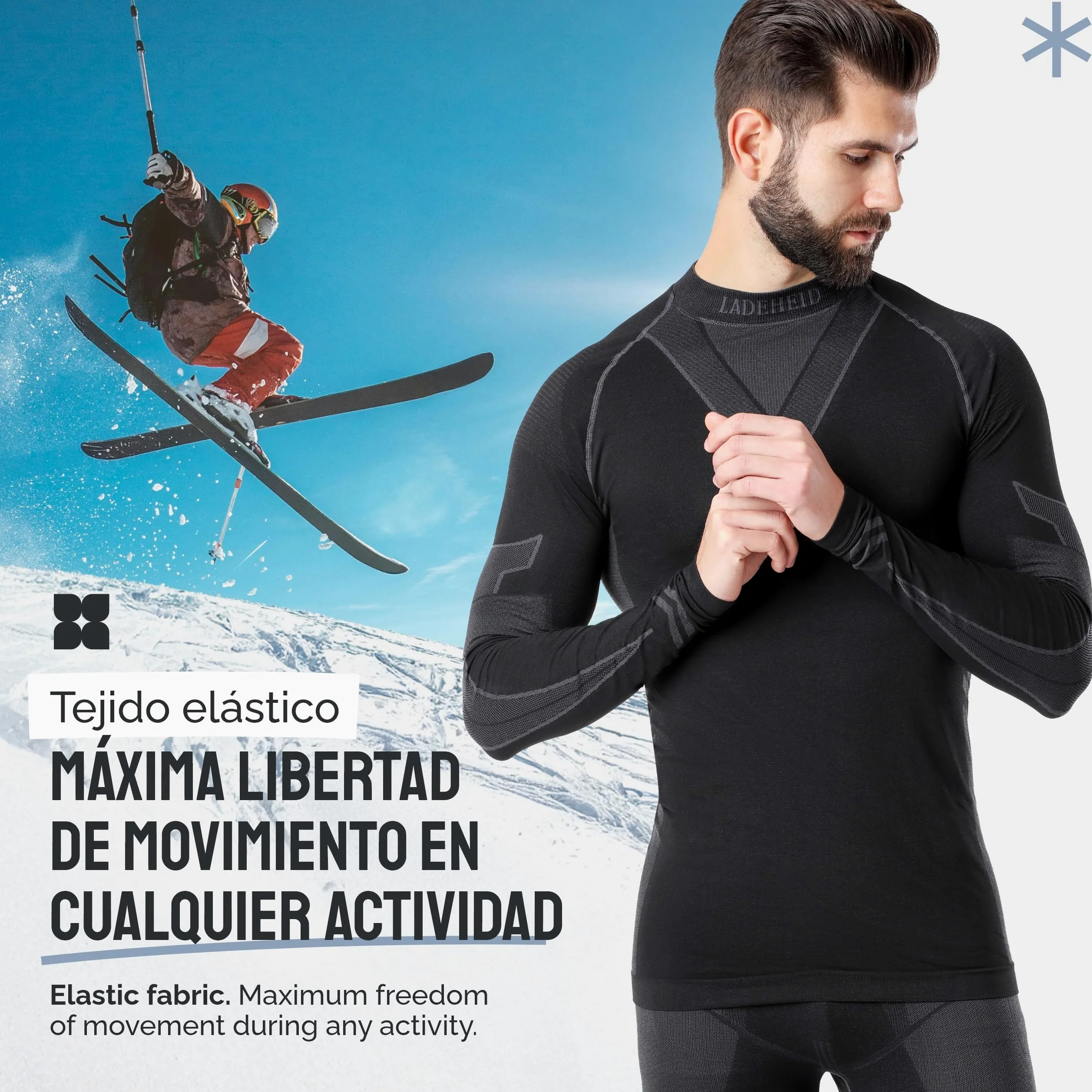 Ladeheid Conjunto Térmico Hombre – Ropa Interior Térmica con Camiseta Manga Larga y Pantalón Termico Hombre Running – Transpirable, Secado Rápido, para Deporte y Frio LAGI003