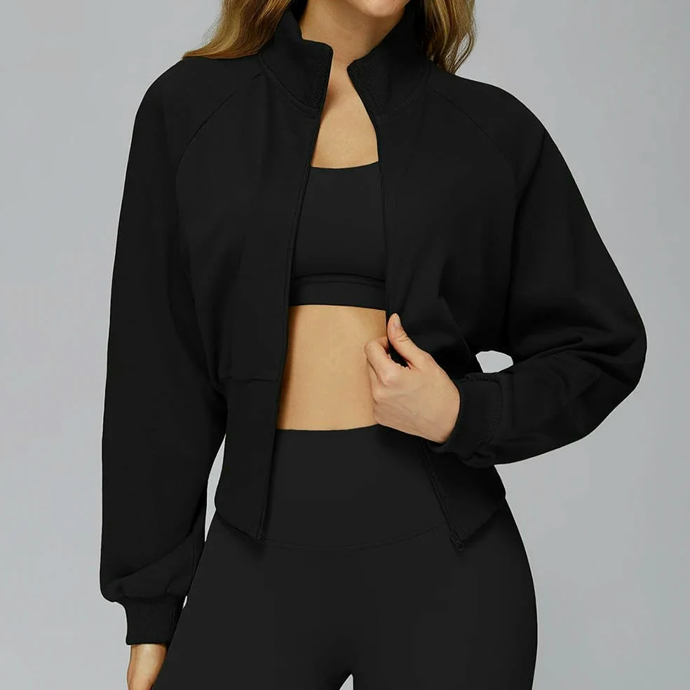 QXDZSW - Sudadera de invierno para mujer, de manga larga, con cuello alto, resistente al viento, con cremallera, cálida, holgada, para correr