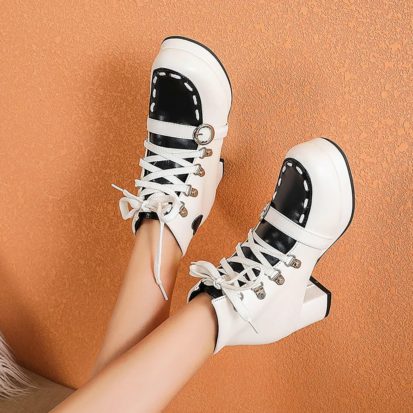 Genérico Botines Mujer Vestir con Cordones Plataforma Botas Punta Redonda Elegantes Zapatos Suaves Cómodas Caminar Bota Informales Antideslizantes Botin para Otoño Invierno Días Fríos y Uso Diario