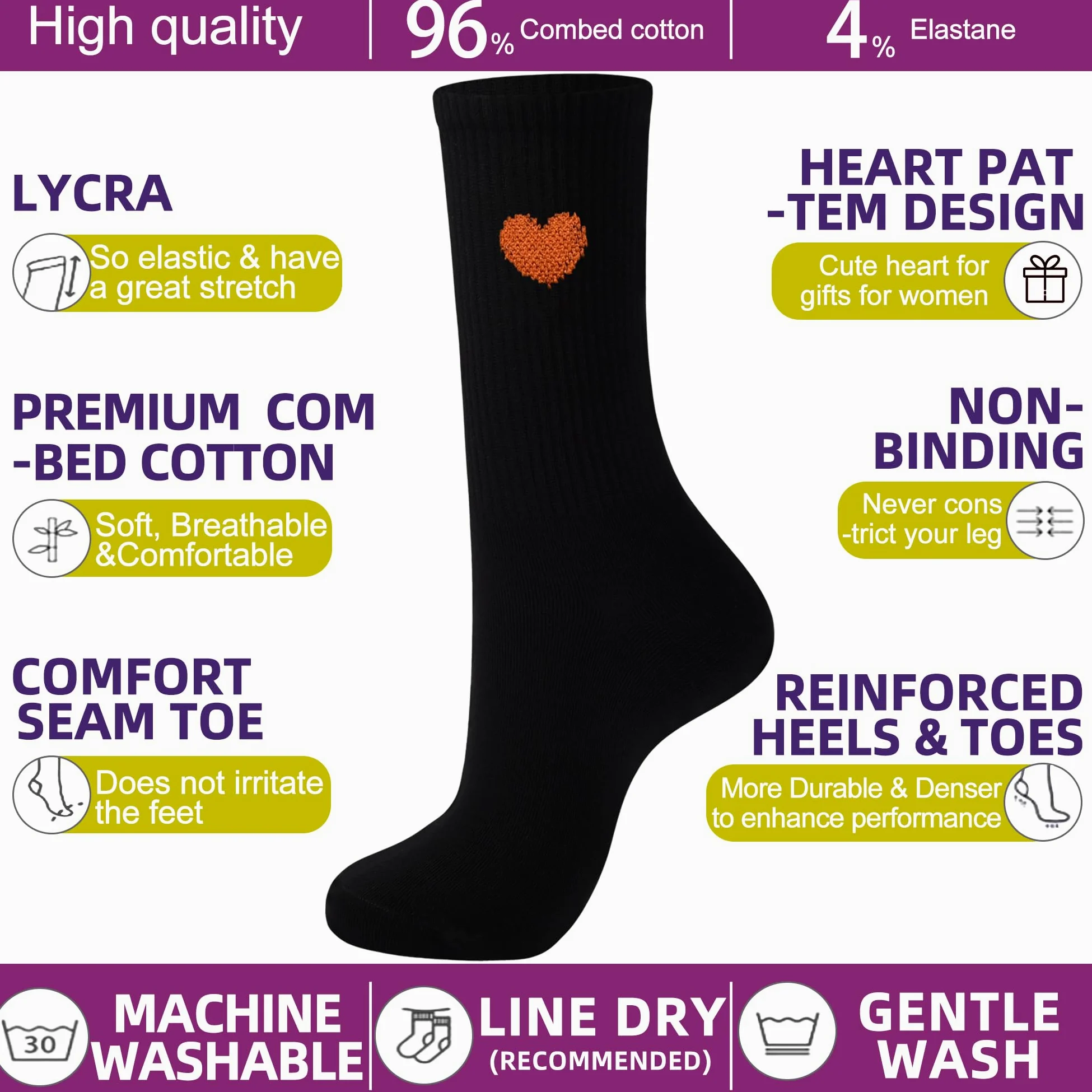 inhees Calcetines tobilleros para mujer, diseño de corazón, de algodón, informales, atléticos, para correr, 6 pares con caja de regalo