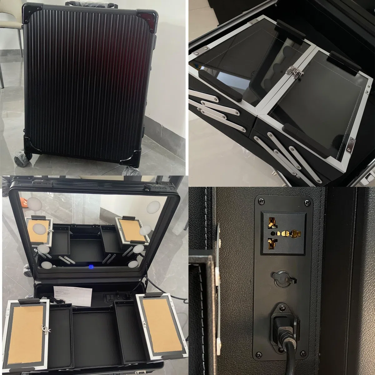 Estuche para cosméticos, Estuche de Viaje para cosméticos, Estuche de Maquillaje con Ruedas, Estuche de Maquillaje de Aluminio con Luces LED, Organizador Profesional de cosmético
