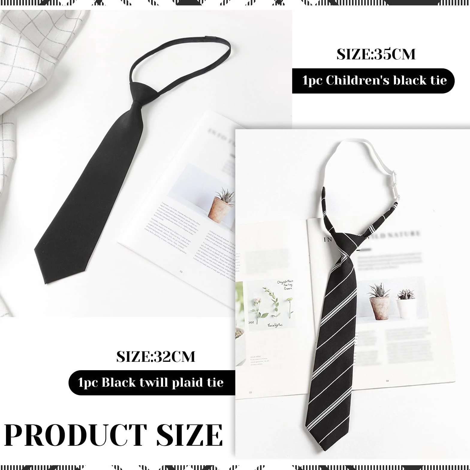 Corbata para niños de 2 piezas, lazo ajustable, negra, elegante, disfraz