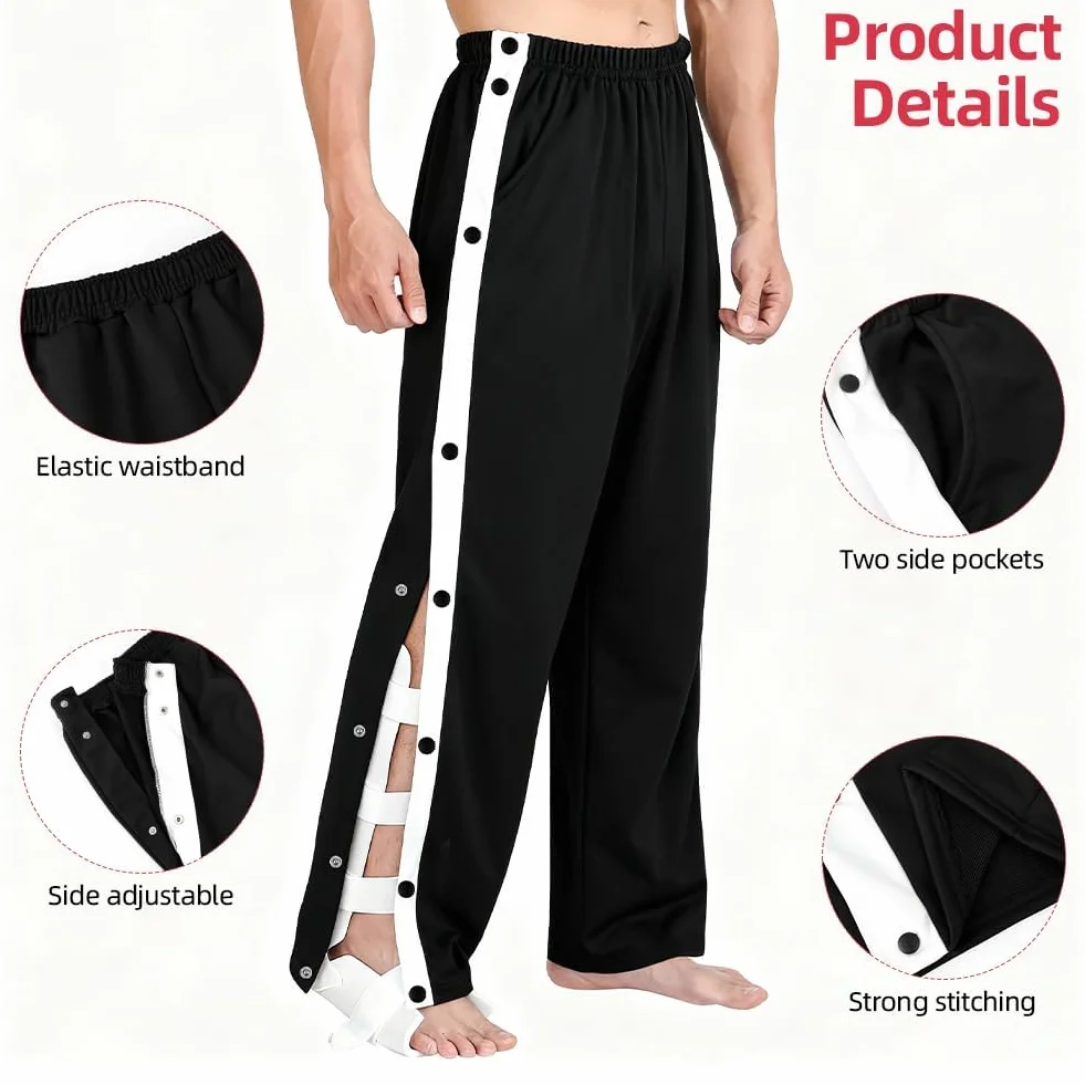 Pantalones de Rehabilitación para Hombre, Pantalones de Rehabilitación para Hombre con Apertura Lateral y Cremallera en la Pierna, Pantalones Deportivos Postoperatorios