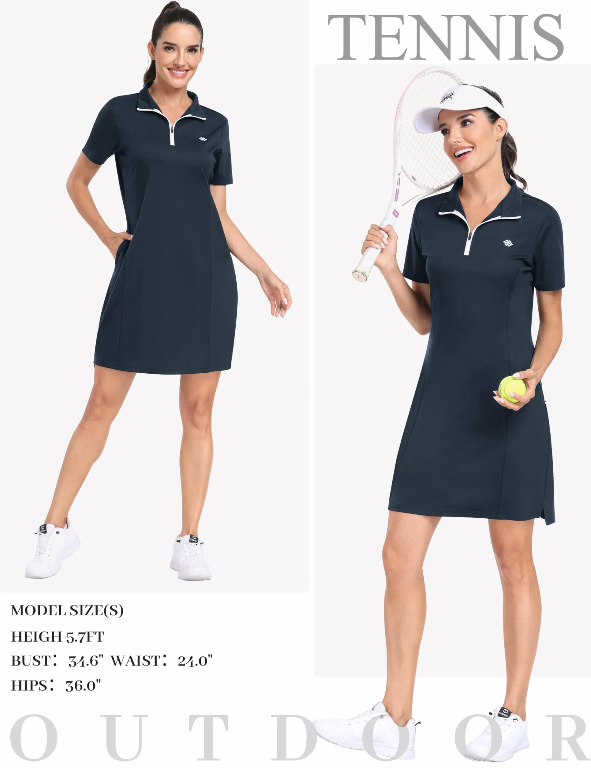 Vestido Polo Mujer Manga Corta Algodón Cremallera Verano Ligero Golf Gimnasia Yoga