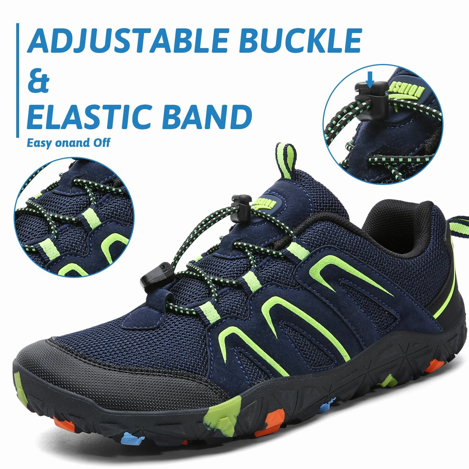 Chaussures Randonnée Garçon Chaussures de Trail Enfant léger Antidérapant Marche de Trekking Outdoor(N Azul Verde,34 EU)
