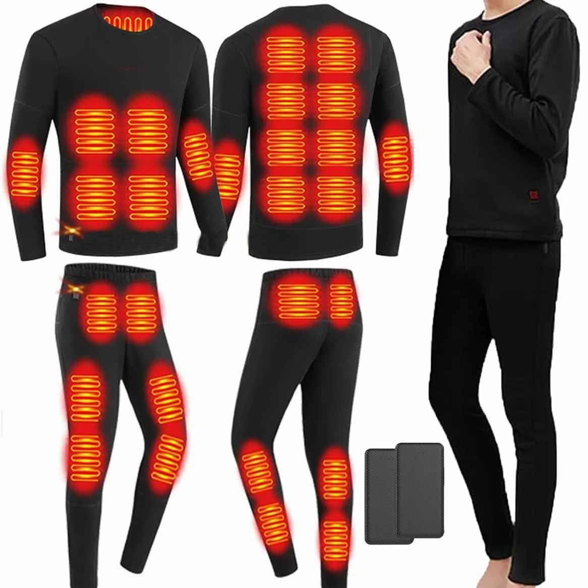 Ropa Interior térmica eléctrica USB para Hombre con batería Externa, 28 Zonas para Deportes de Invierno al Aire Libre.