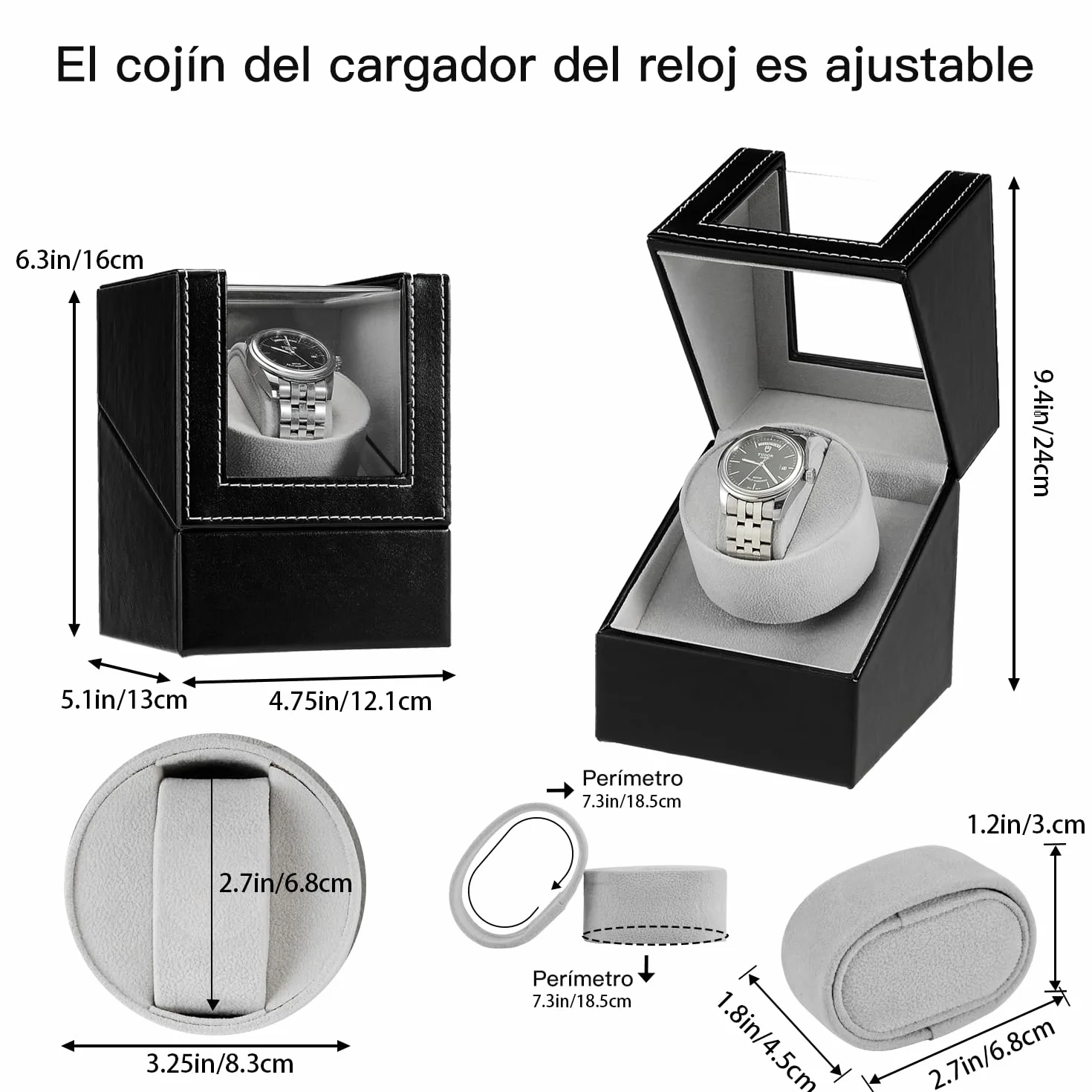 Caja de enrollador de Reloj automático, Caja de Reloj de Cuero Single Watch enrollador PU con Motor silencioso, Alimentado por batería o Adaptador Watch Winder