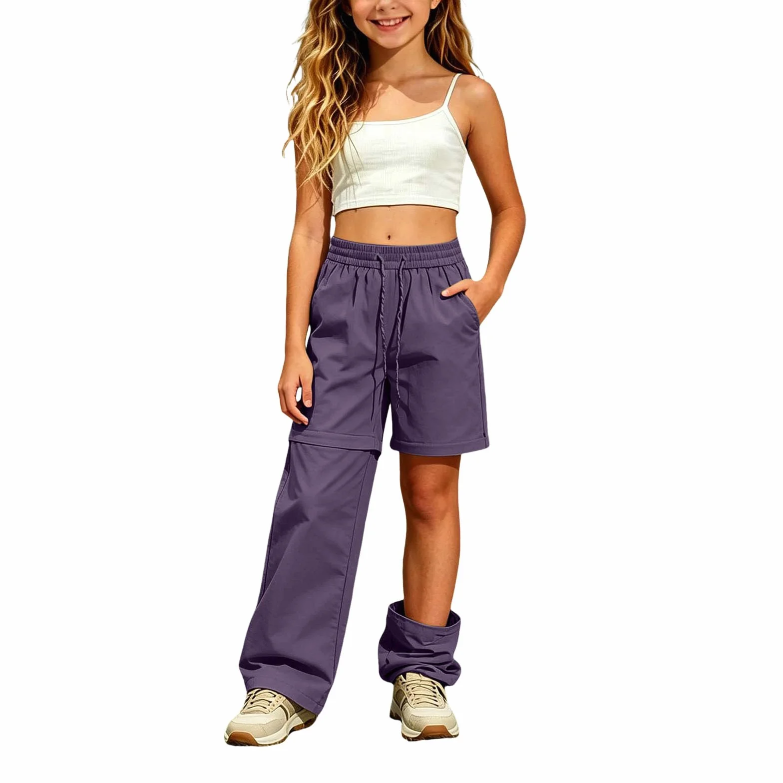 Genérico Pantalones Cortos De Senderismo para NiñA Impermeables Transpirables Deportivos con Cremallera Y Bolsillos Ligeros Y Holgados Holgados Pantalones Cargo con Pantalone para Uso Diario Al Libre