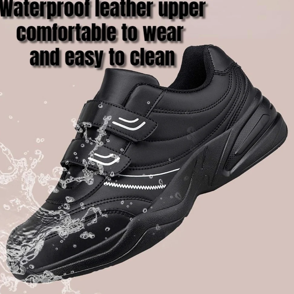 Zapatillas de Deporte Hombre Zapatos de Cuero Anchos Hombres | Zapatillas para Caminar Hombre Zapatos de piel para diabéticos Cierre Ajustable Hinchados o Diabéticos