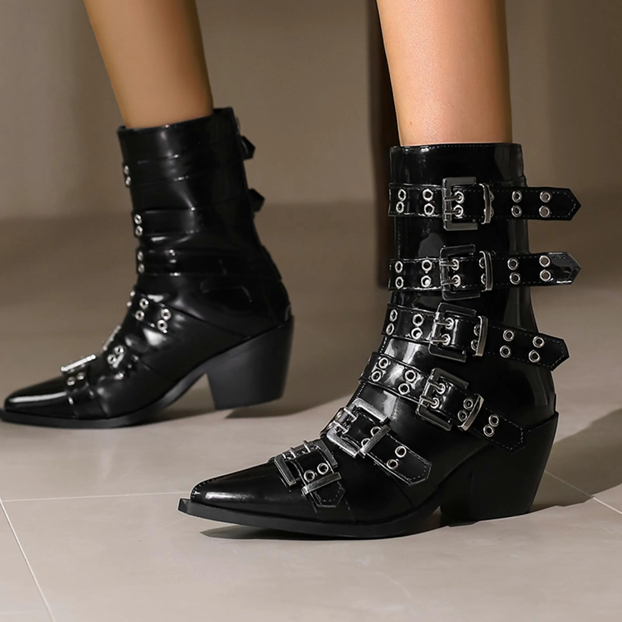 Puntiagudo Botas de Vaquero Mujer Tacón Ancho