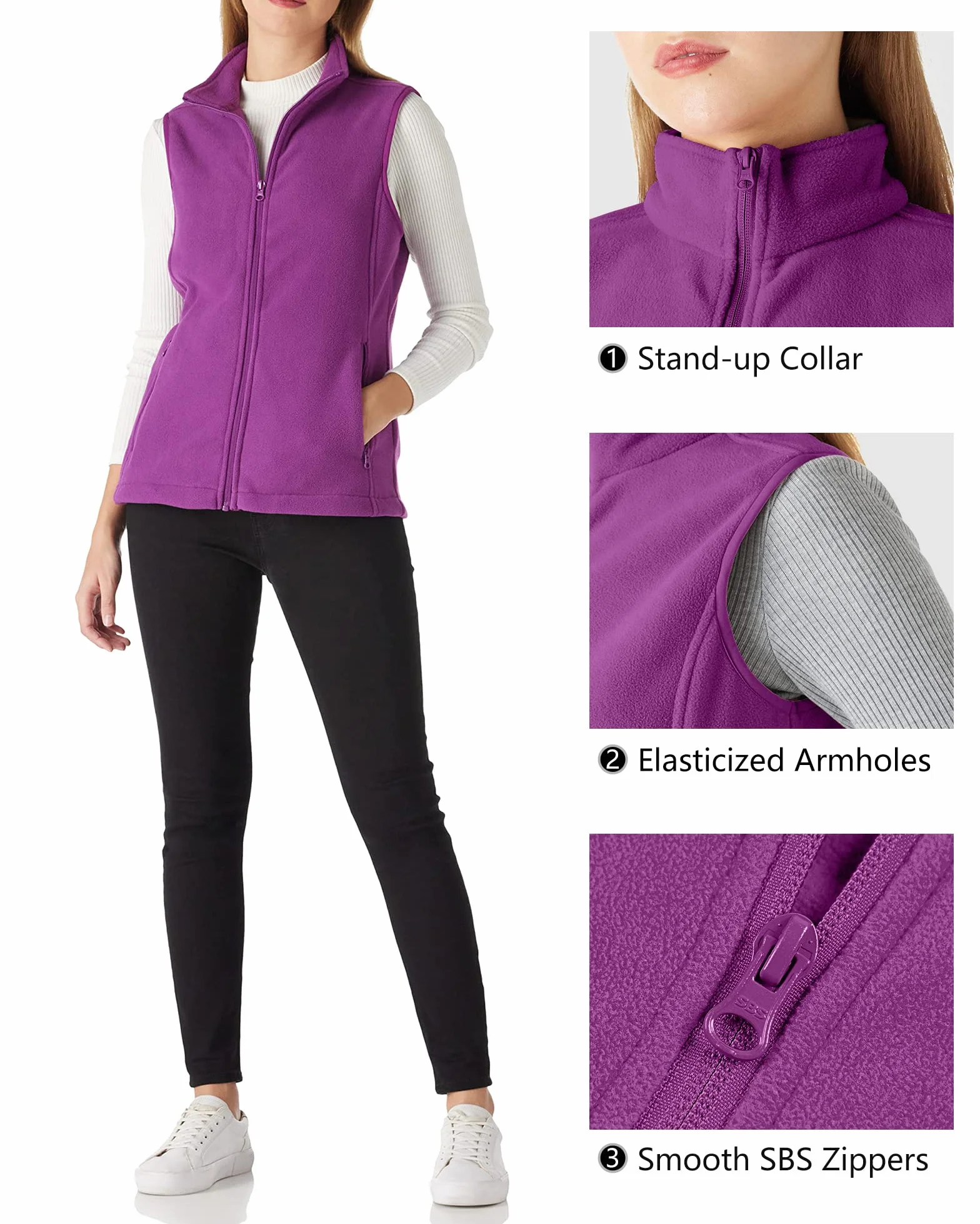 Chaleco de forro polar para mujer Outdoor Ventures, chaqueta suave sin mangas con bolsillos con cremallera, chaleco deportivo para correr de primavera y otoño
