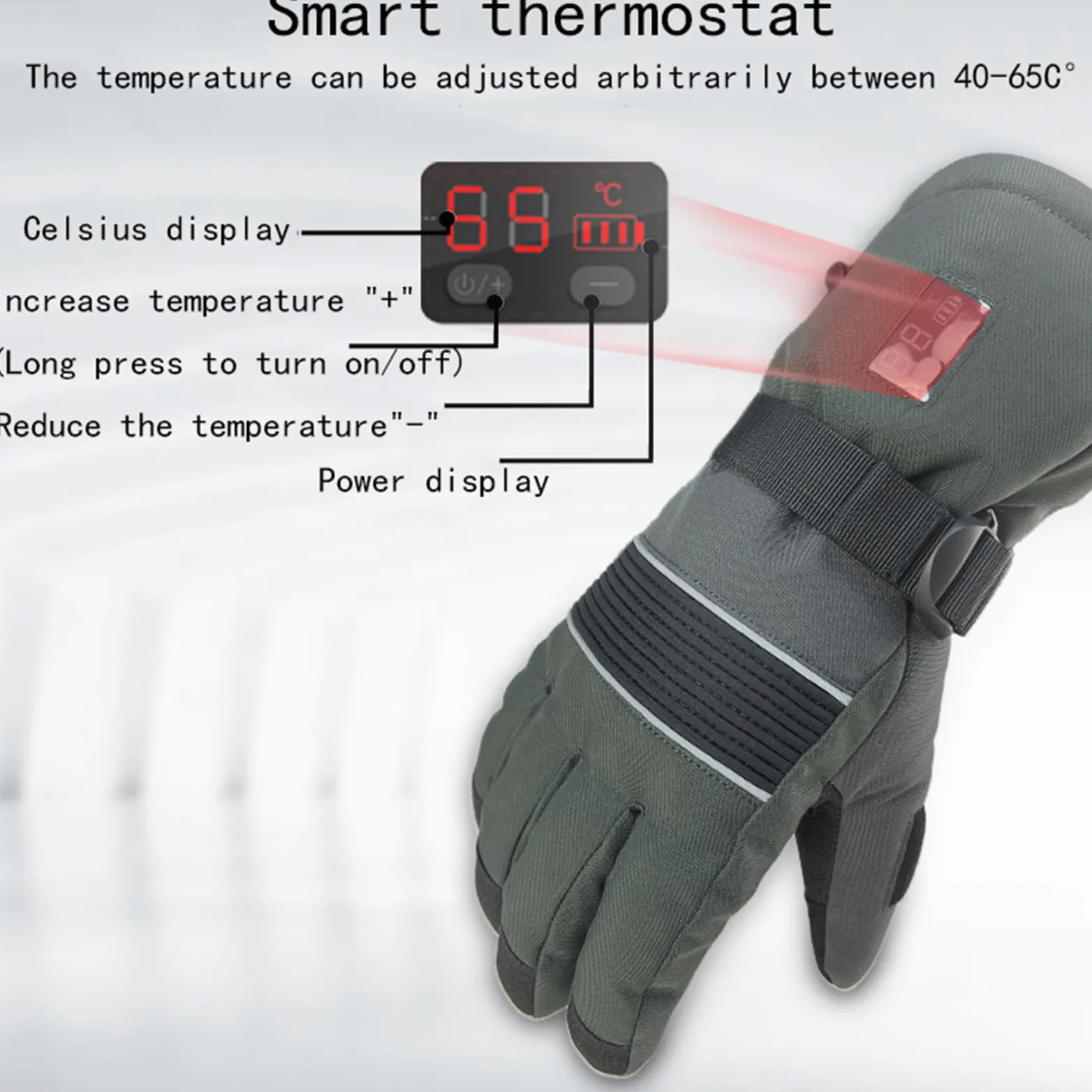 CHEWYNP Guantes de Invierno para Hombres y Mujeres - Guante Cálido Impermeable para Clima Frío, Guantes Térmicos con Pantalla Táctil Dedo Recargable 2200mAh Guantes de Esquí con Calefacció