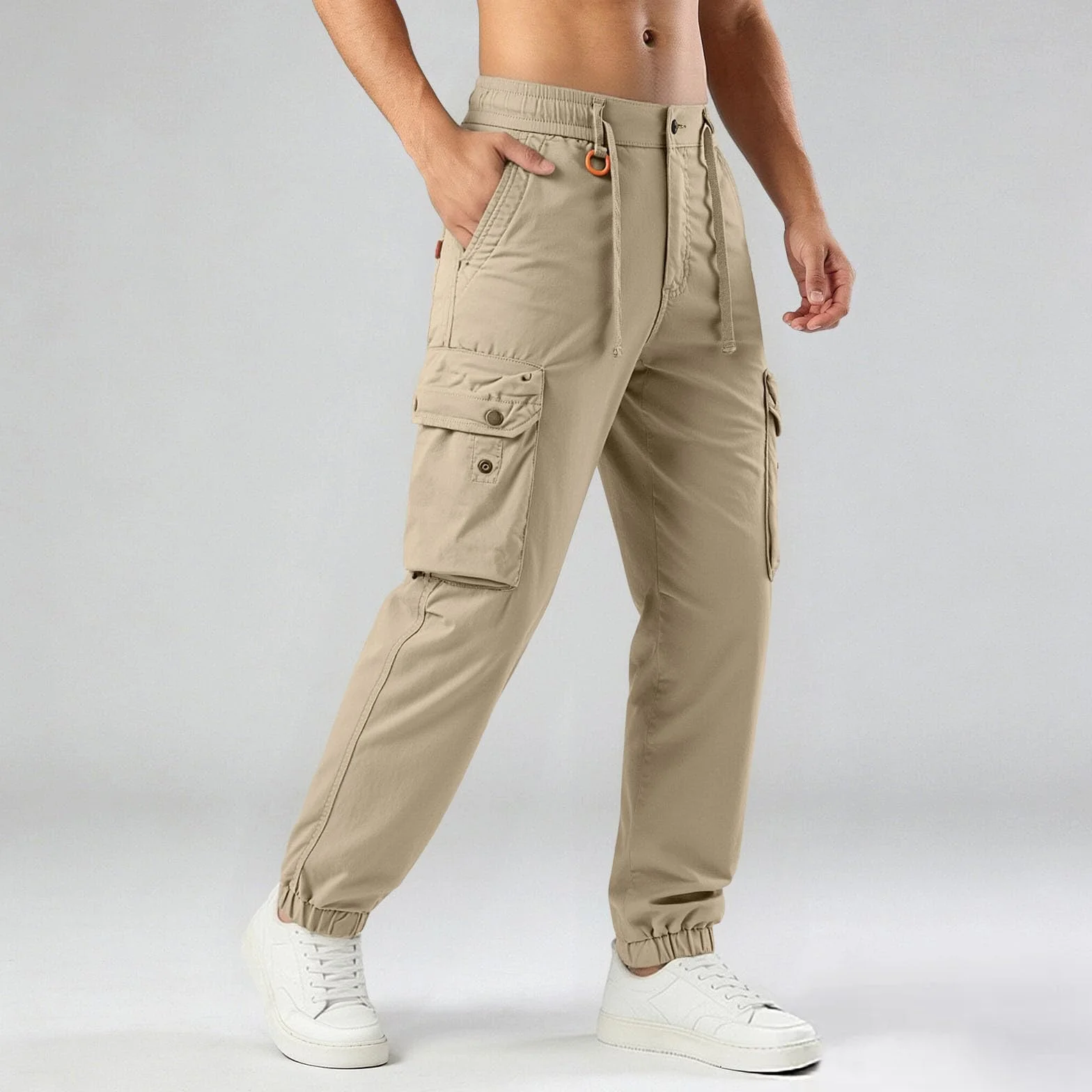 Generisch Pantalones cargo para hombre, elásticos, holgados, pantalones chinos, pantalones cargo para exteriores, cintura elástica, pantalones de senderismo con varios bolsillos, para el trabajo, para
