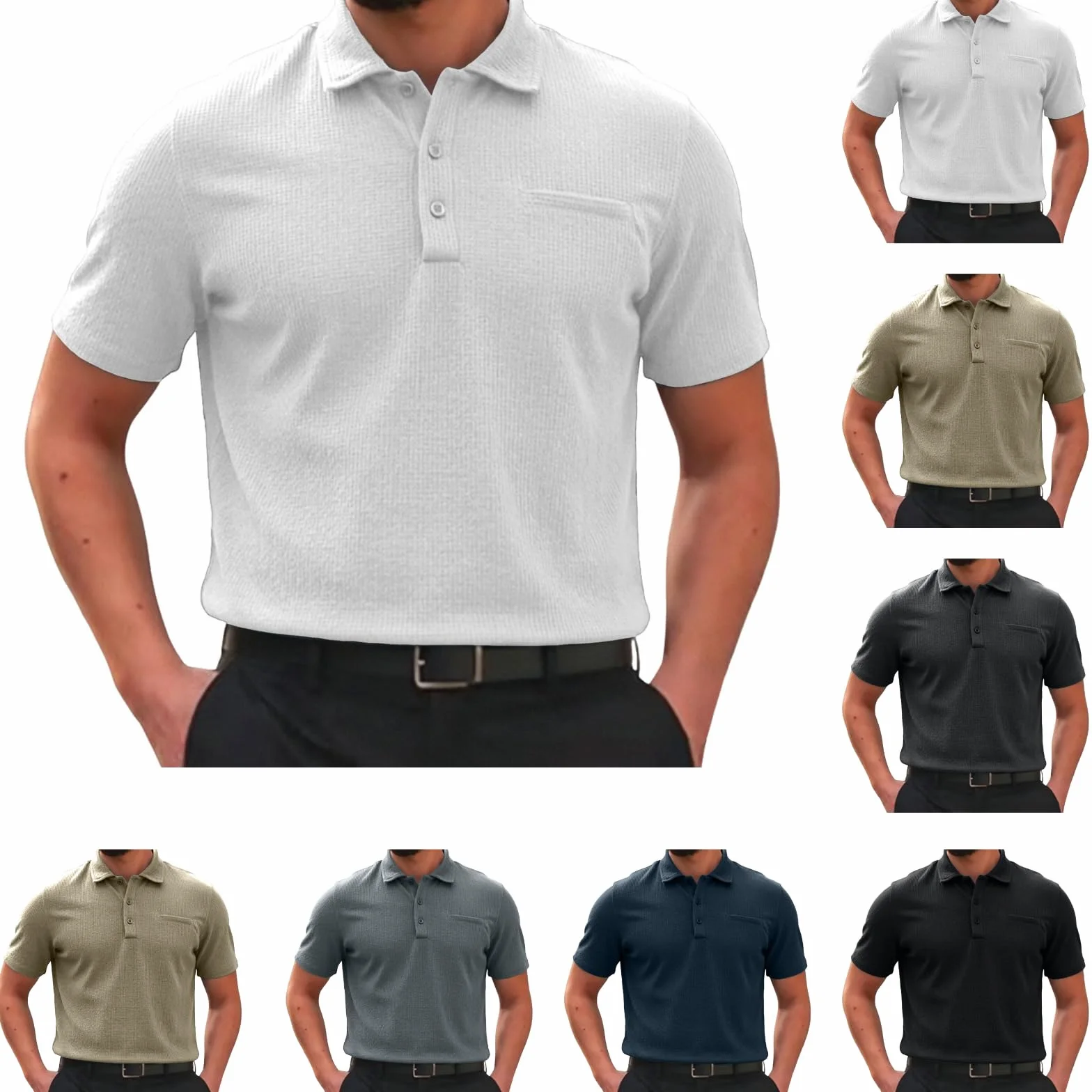 Camisa Hombre Manga Corta Verano Elastizada Secado Rapido Transpirable Golf Uso Diario Regalo