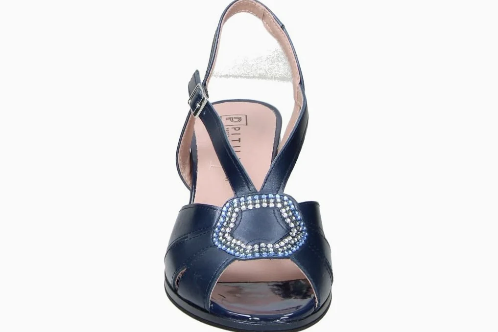 PITILLOS Sandalias de Piel Mujer – Sandalia con Tacón en Azul Marino con Detalle de Broche – Sandalia de Fiesta con Hebilla – Tacón Medio y Cómodo – Boda – Modelo 11215 – 36 EU